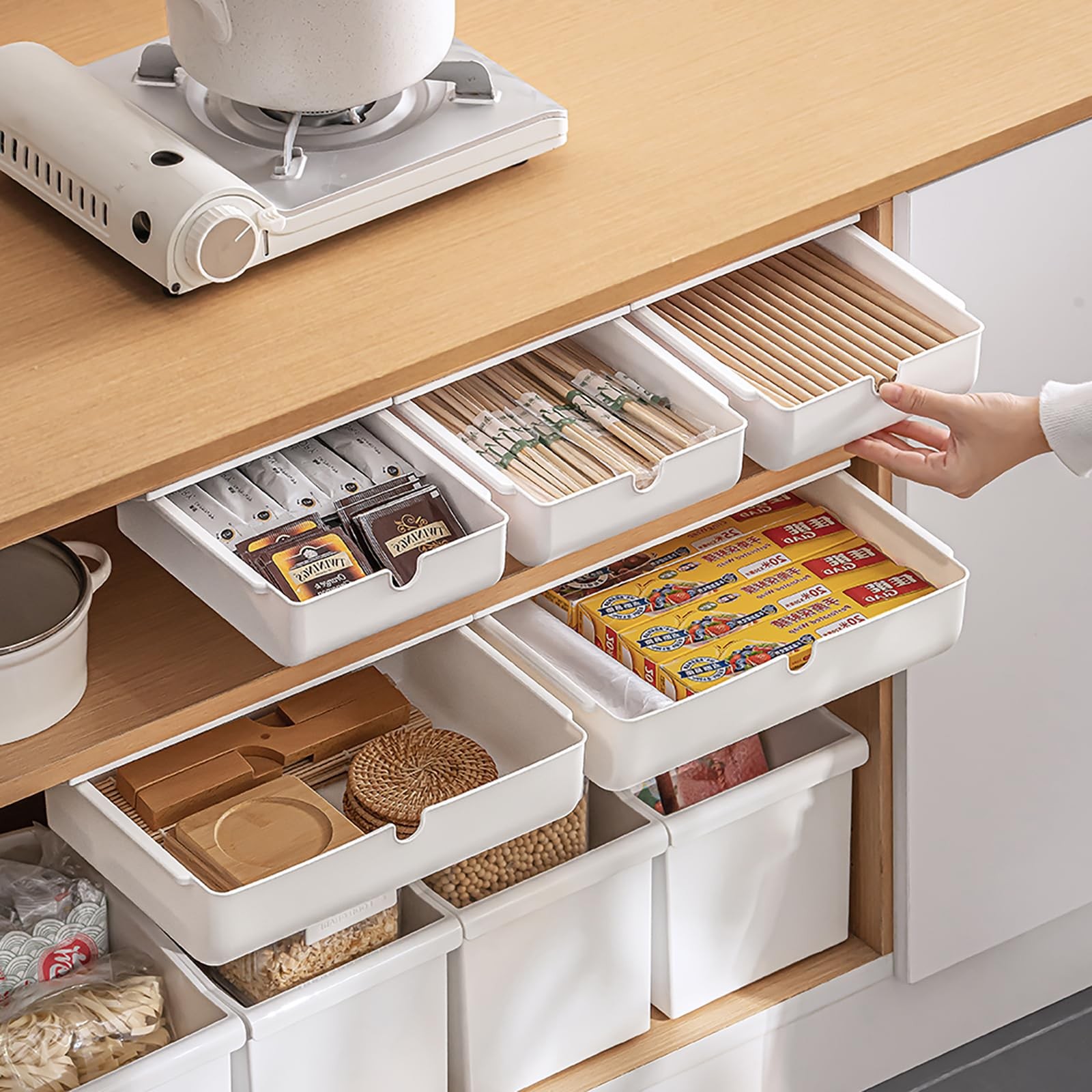 Under Desk Drawer Large Medium Hidden SelfAdhesive Organizers White 2 PCS