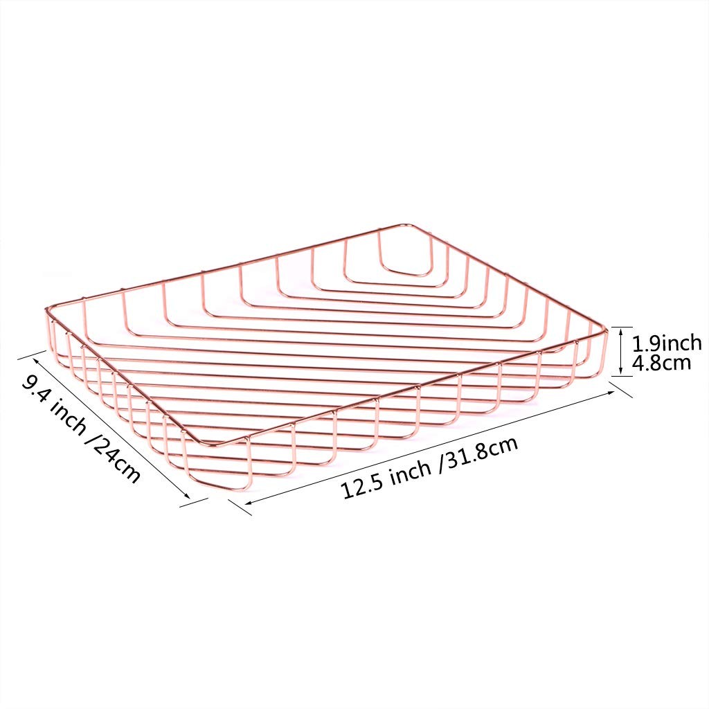 Rose Gold File Organizer for Desk Large Capacity Metal Wire Paper Tray Bins