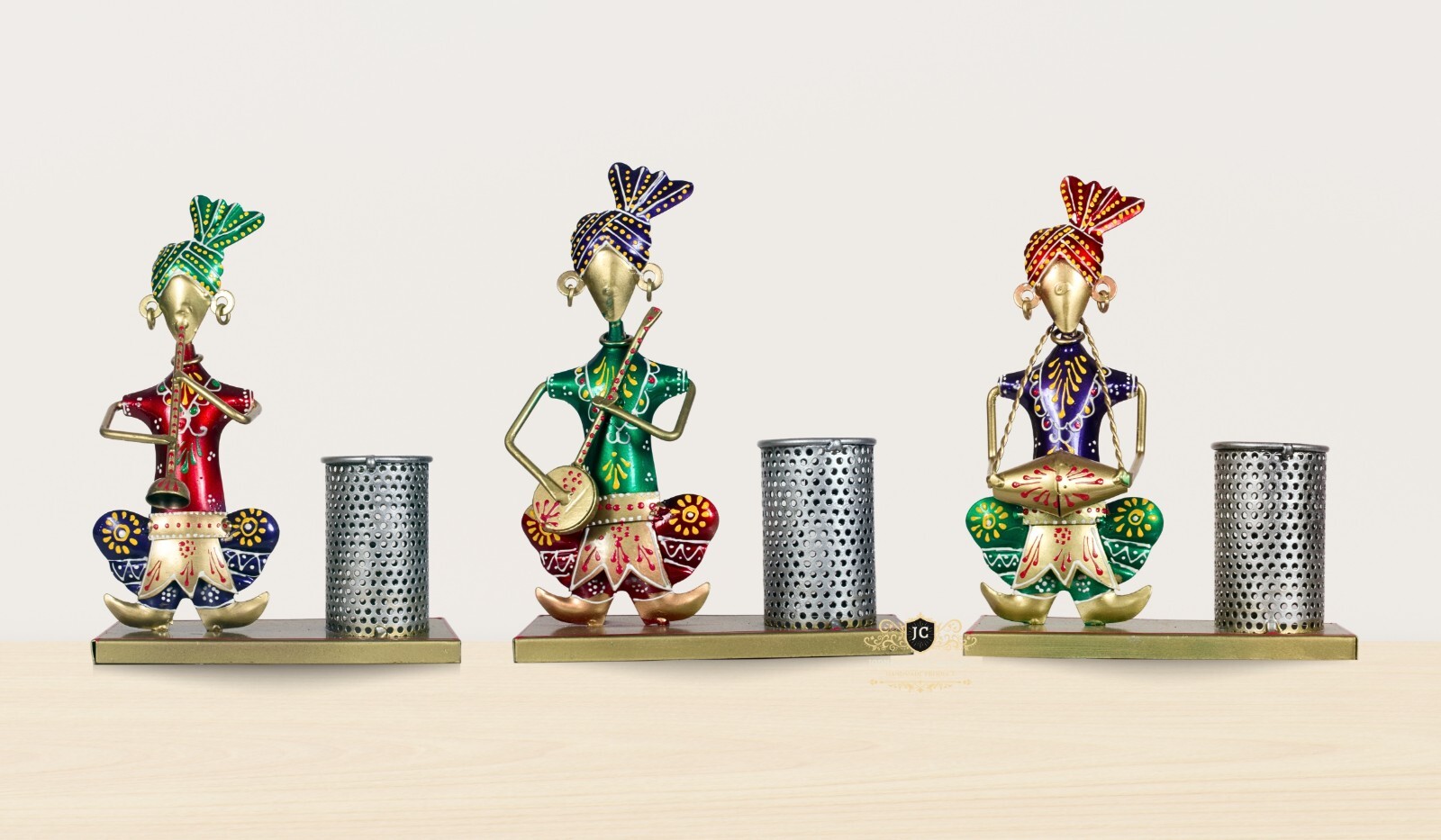 Multicolor Set of 3 Musician Pen Stand Holder – Decorative Showpiece for Home
