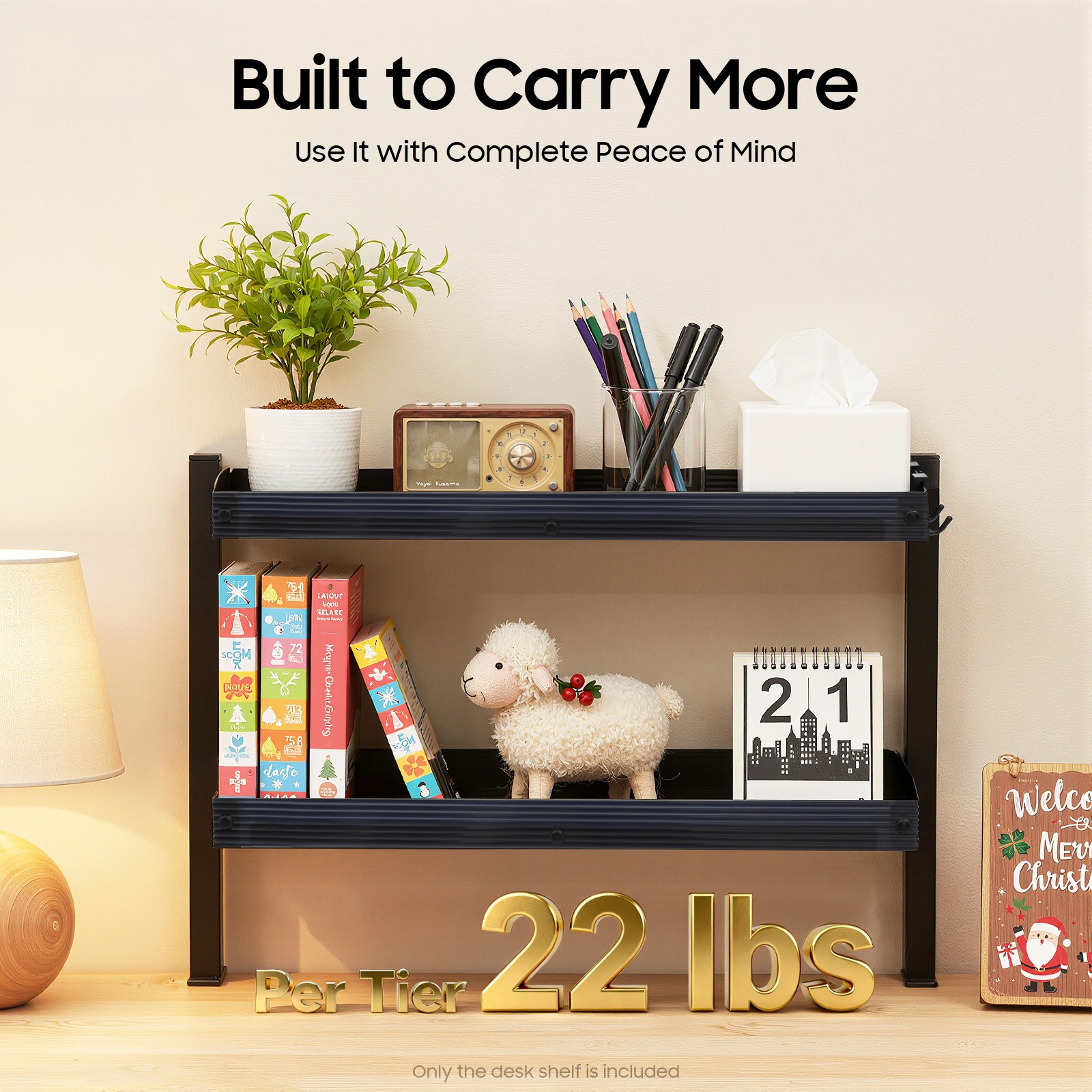 2Tier Clip-on Desktop Organizer Desk Shelf w/Adjustable Storage Tray Home Office
