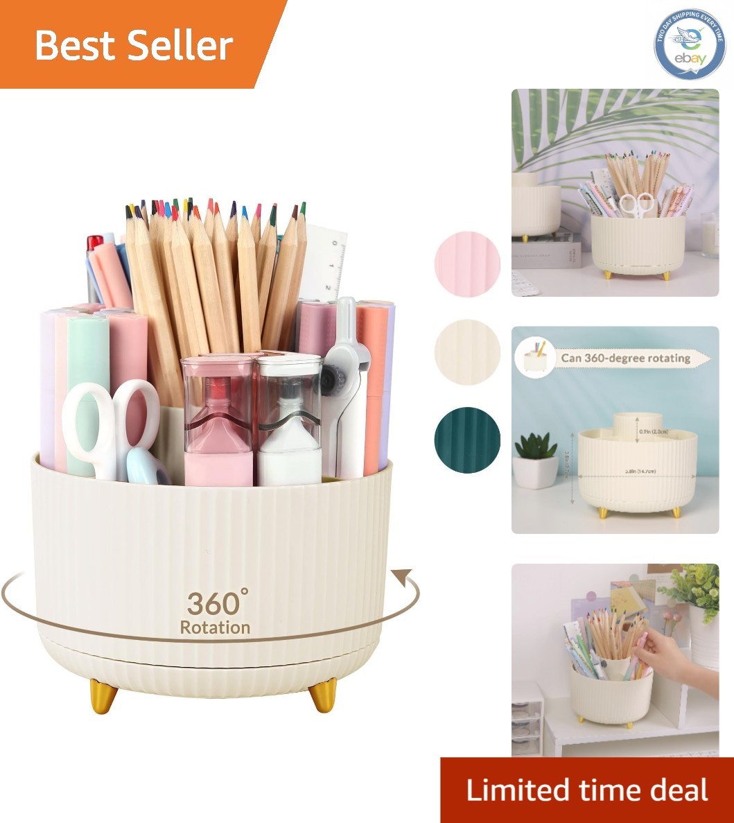 Durable Beige Plastic 360° Desk Organizer – Perfect for Home or Office