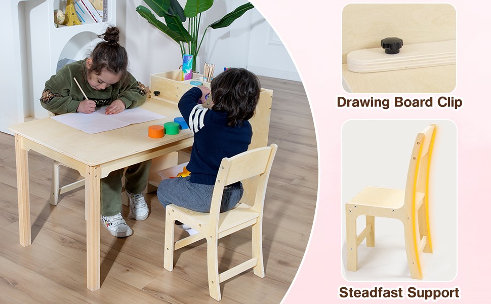 Kids Art Table and Chair Set, Birch Wooden Activity Craft Table, Kids