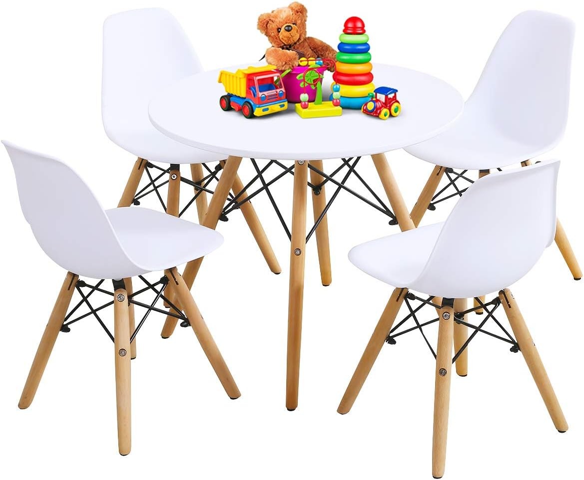 Kids Table and Chair Set, 5 PCS Mid- Modern Style Kids Desk