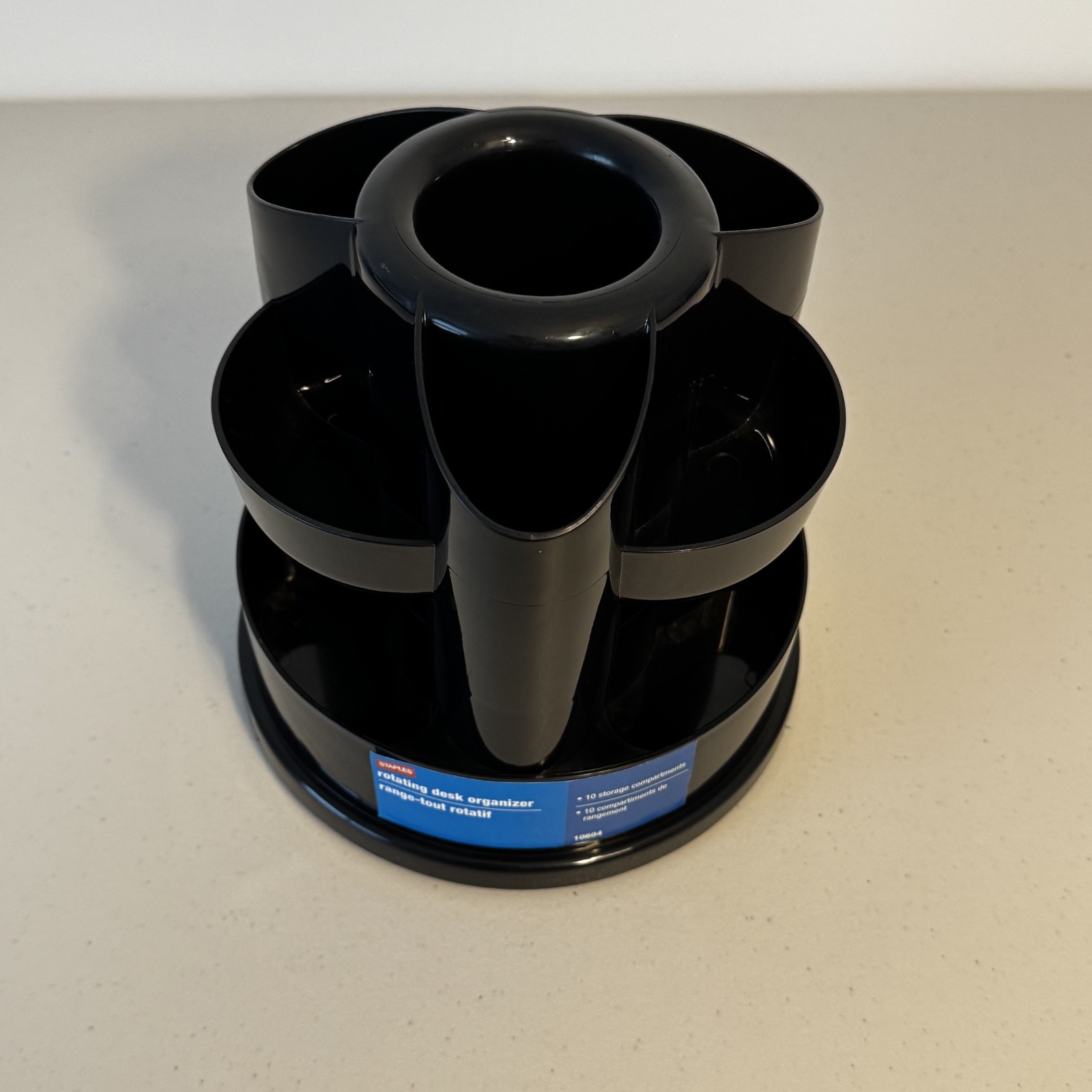 Used, Staples Brand 10 Compartment Rotating Desk Organizer Black