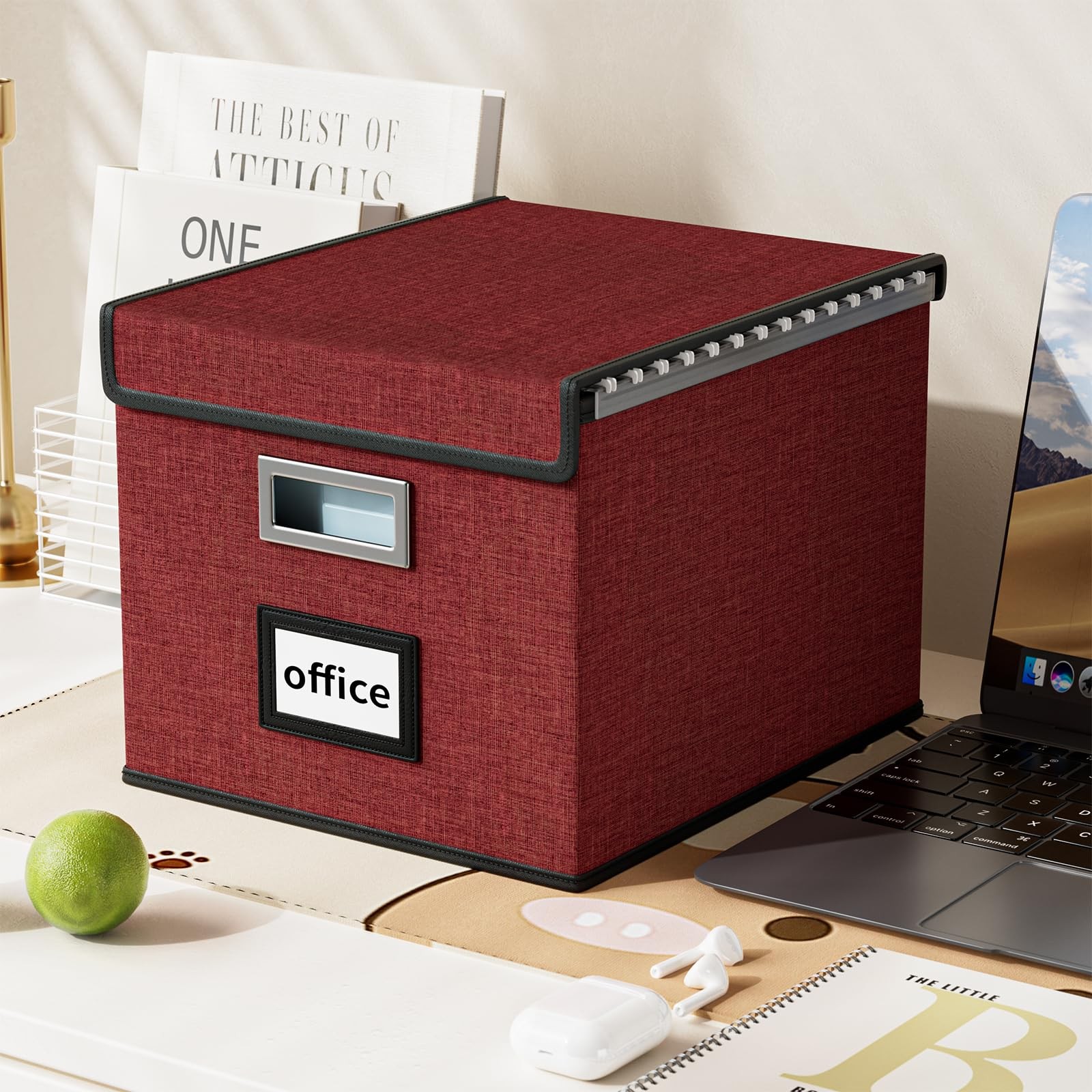 Huolewa File Organizer Box with Lid, 1 pack – without folders, Dark Red
