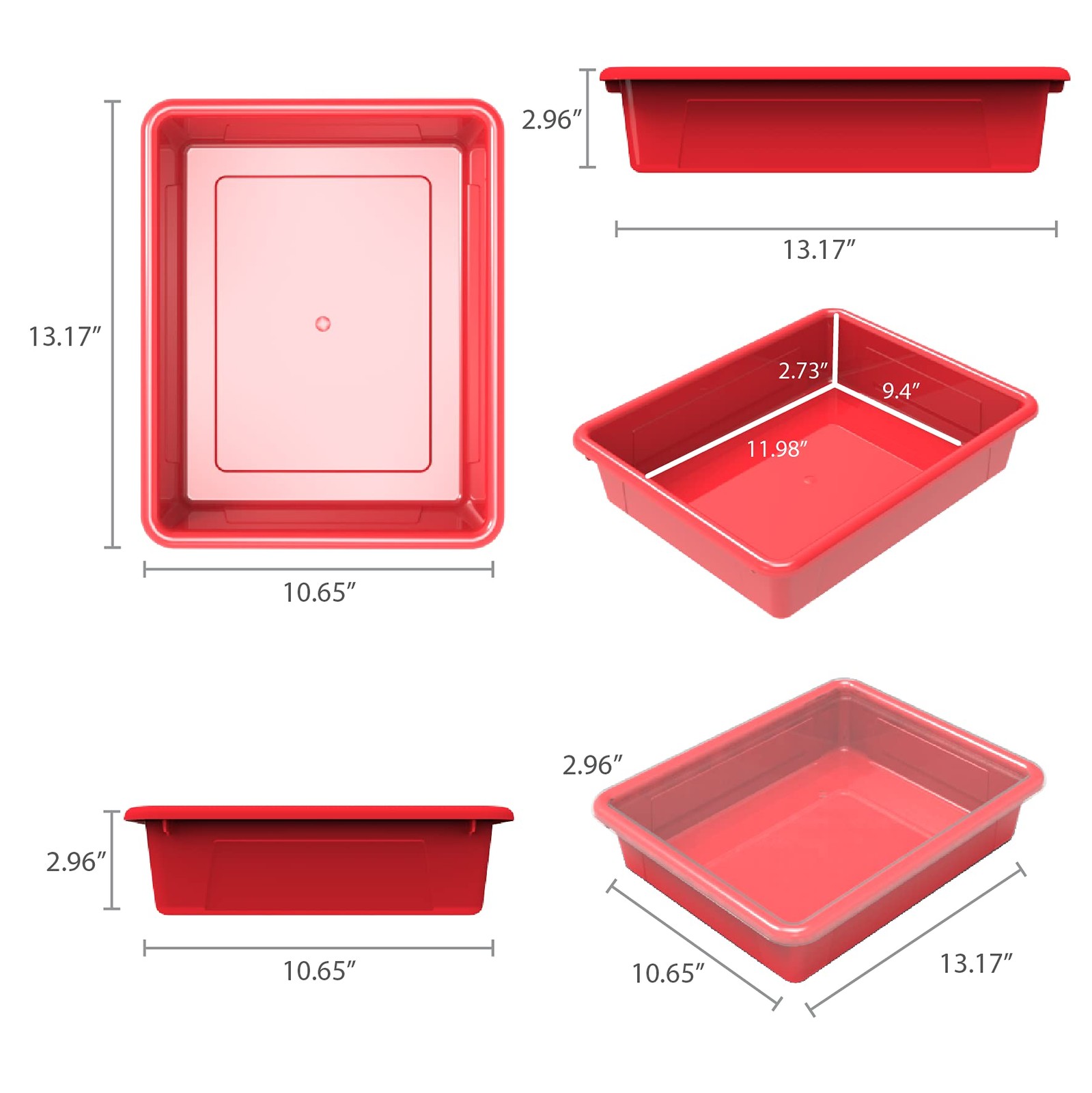 Storex Letter Size Flat Storage Bin For Classroom Office And Home Red 5-Pack 10