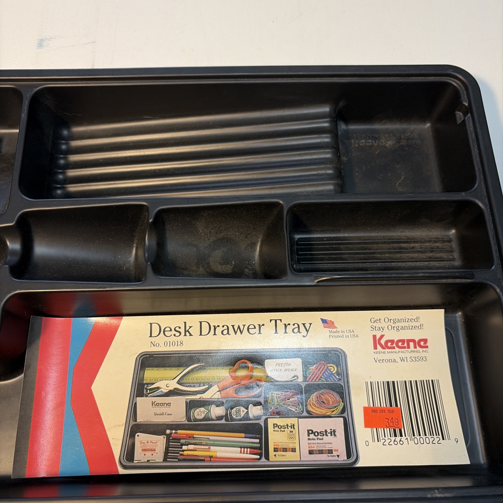 VTG Keene Desk Drawer Tray Black Plastic Sticker Made In USA Newell Office Rare