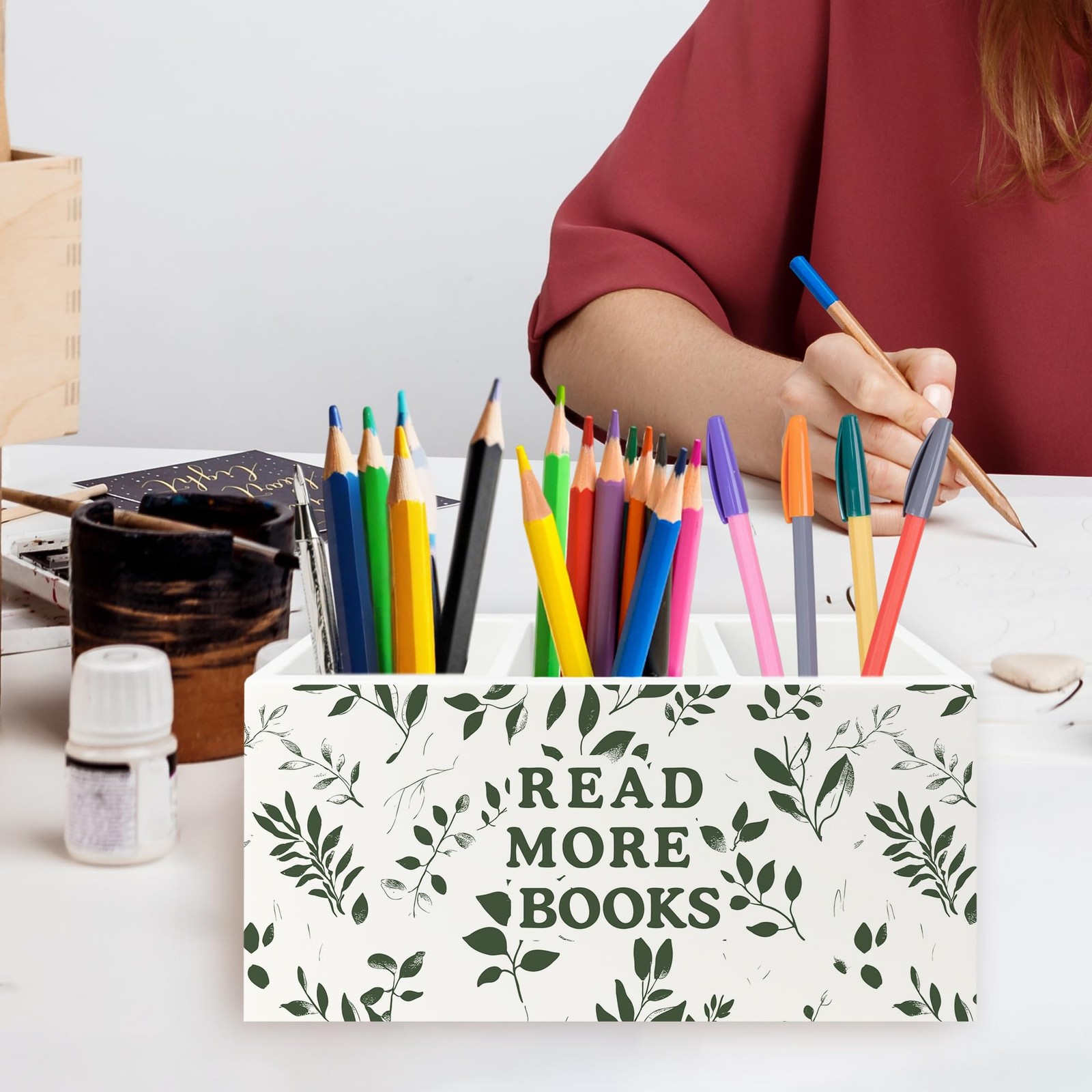 Reading Room Decor Pen Pencil Holder Organizer for Desk, Read More Books Bota…