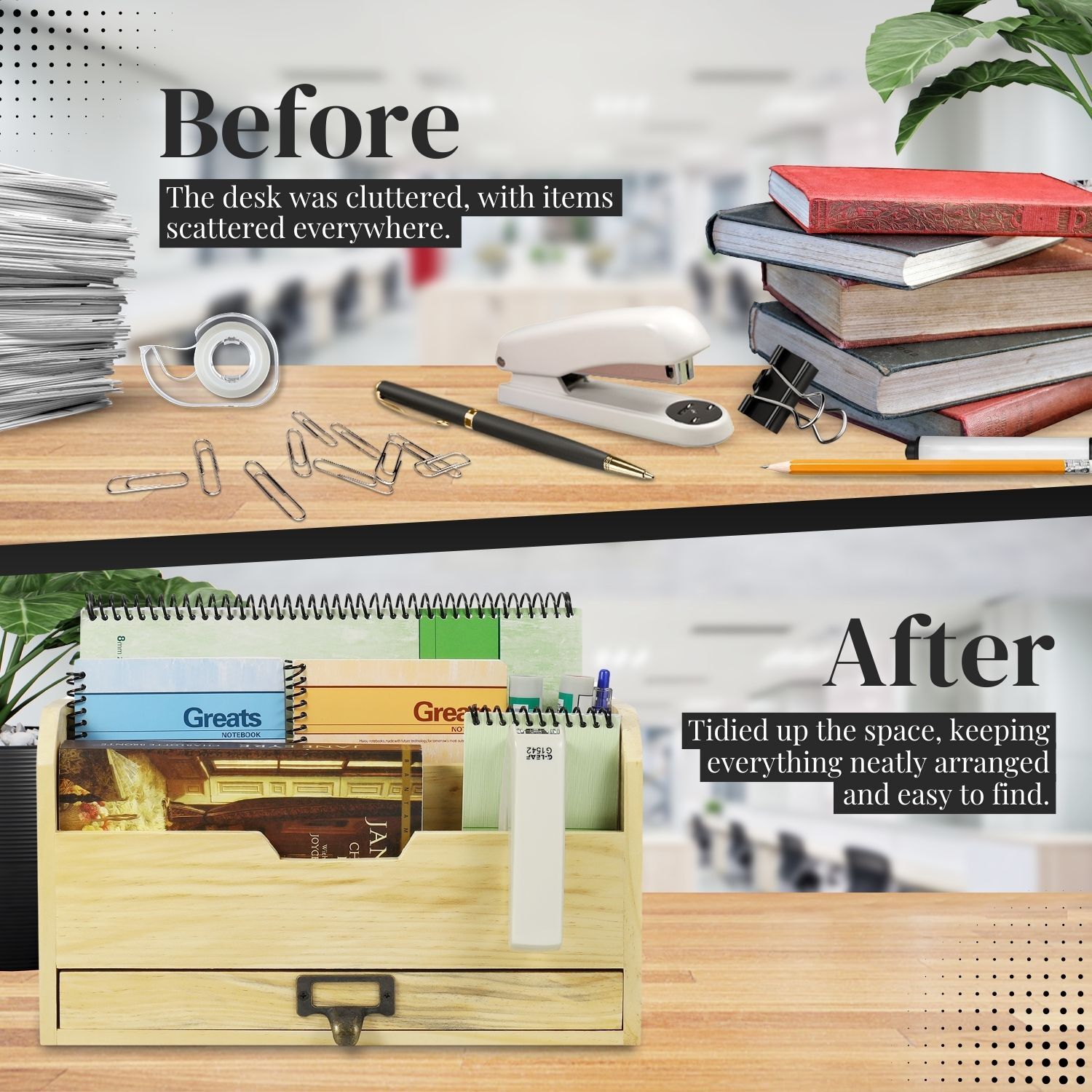 3 Tier Wood Desk Organizer – Wooden Mail Organizer with Drawer for Mail