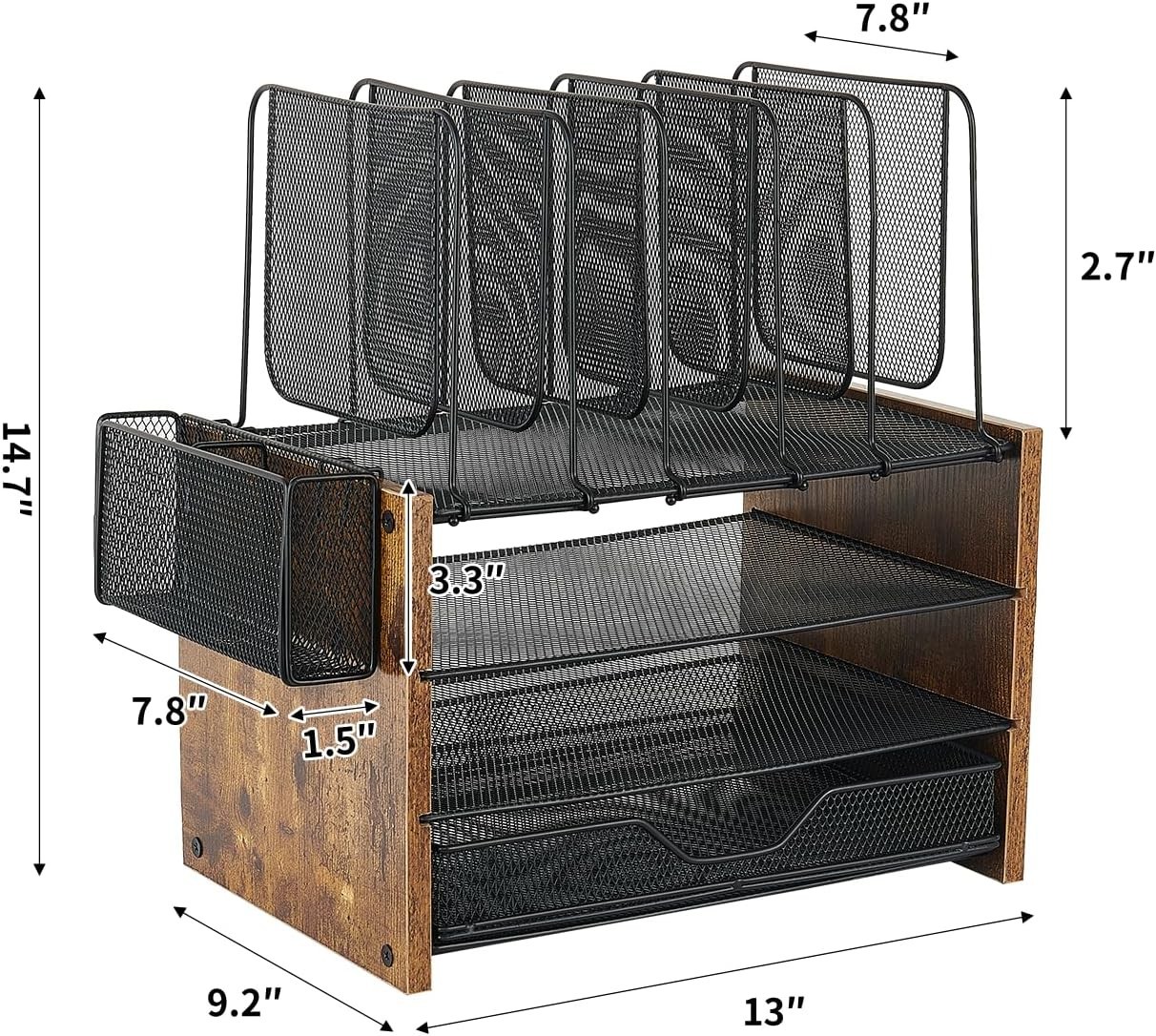 Desk Organizer, 4-Tier Desktop File Organizer with Drawer and 2 Pen Holders, …
