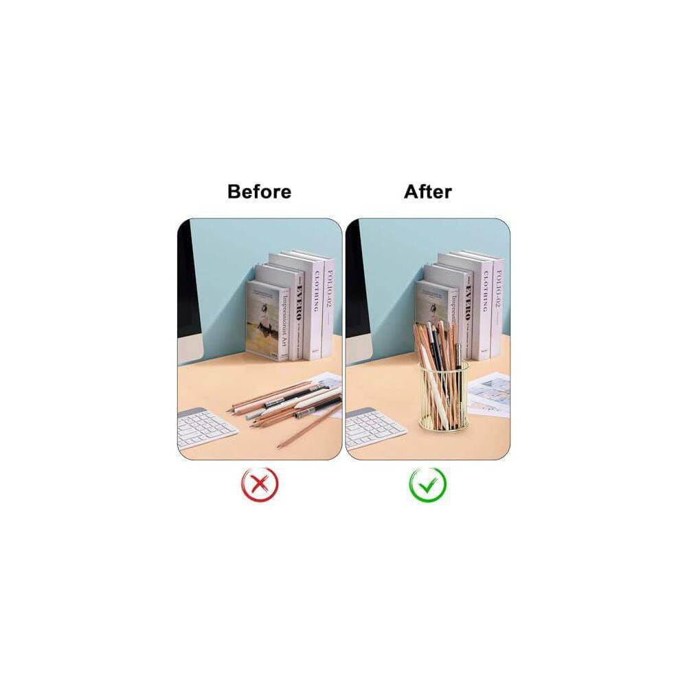 4-Pack Golden Wire Metal Pencil Cup Cylindrical Desktop Organizer Pen Holder Mak