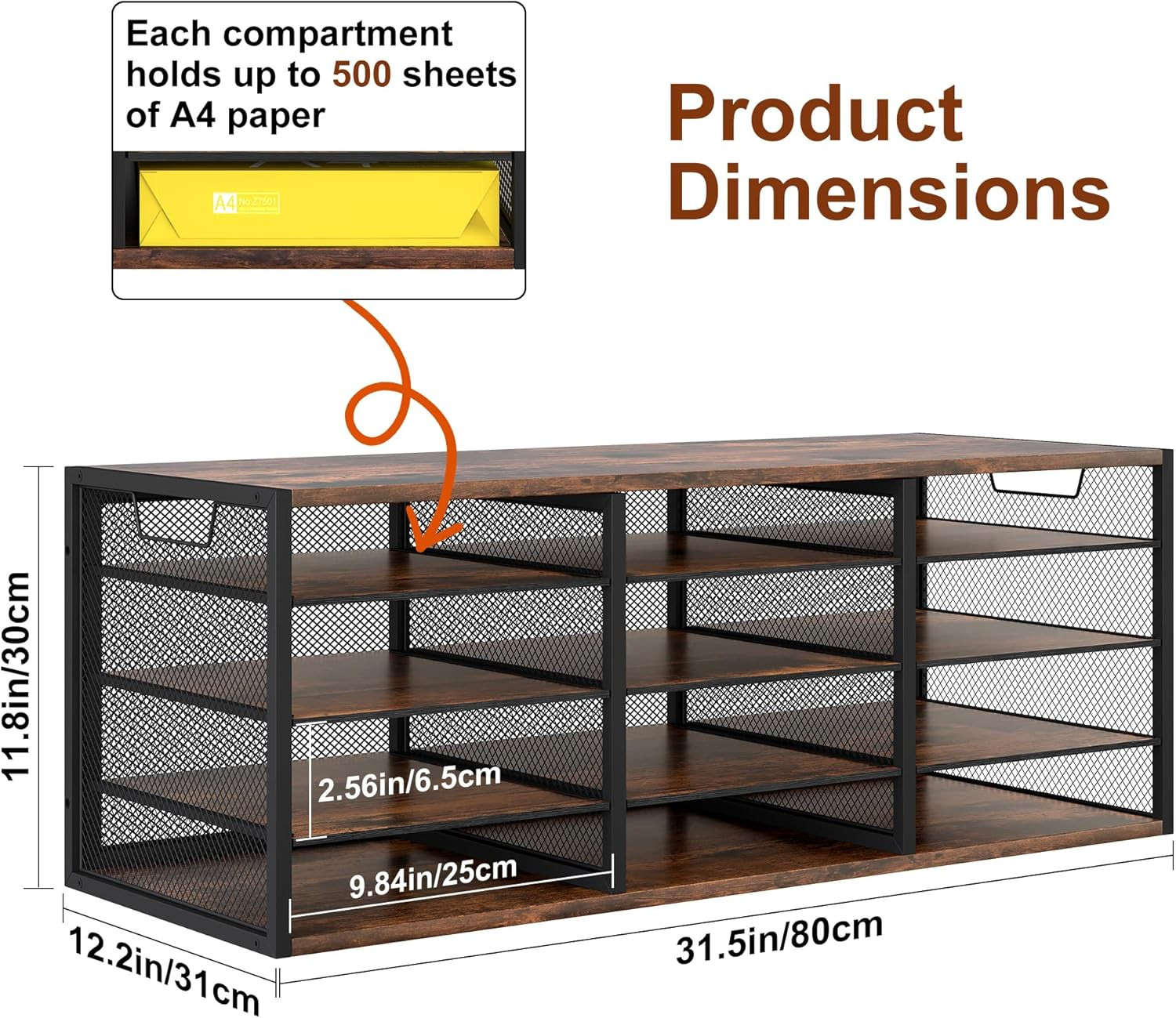 Stylish 12-Compartment Metal & Wood Desktop Organizer for Office & Classroom