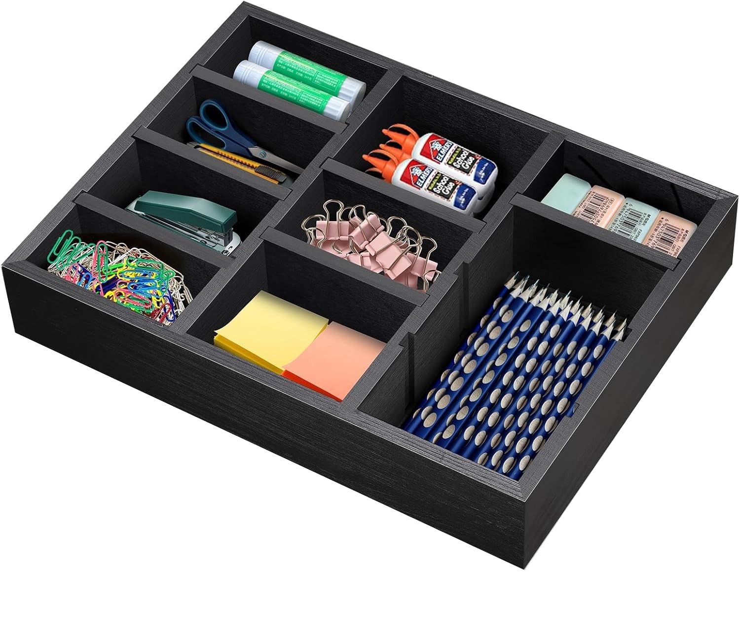 Wooden Desk Drawer Organizer 9Slot Natural Wood Tray Box Decor 12×9 Inch