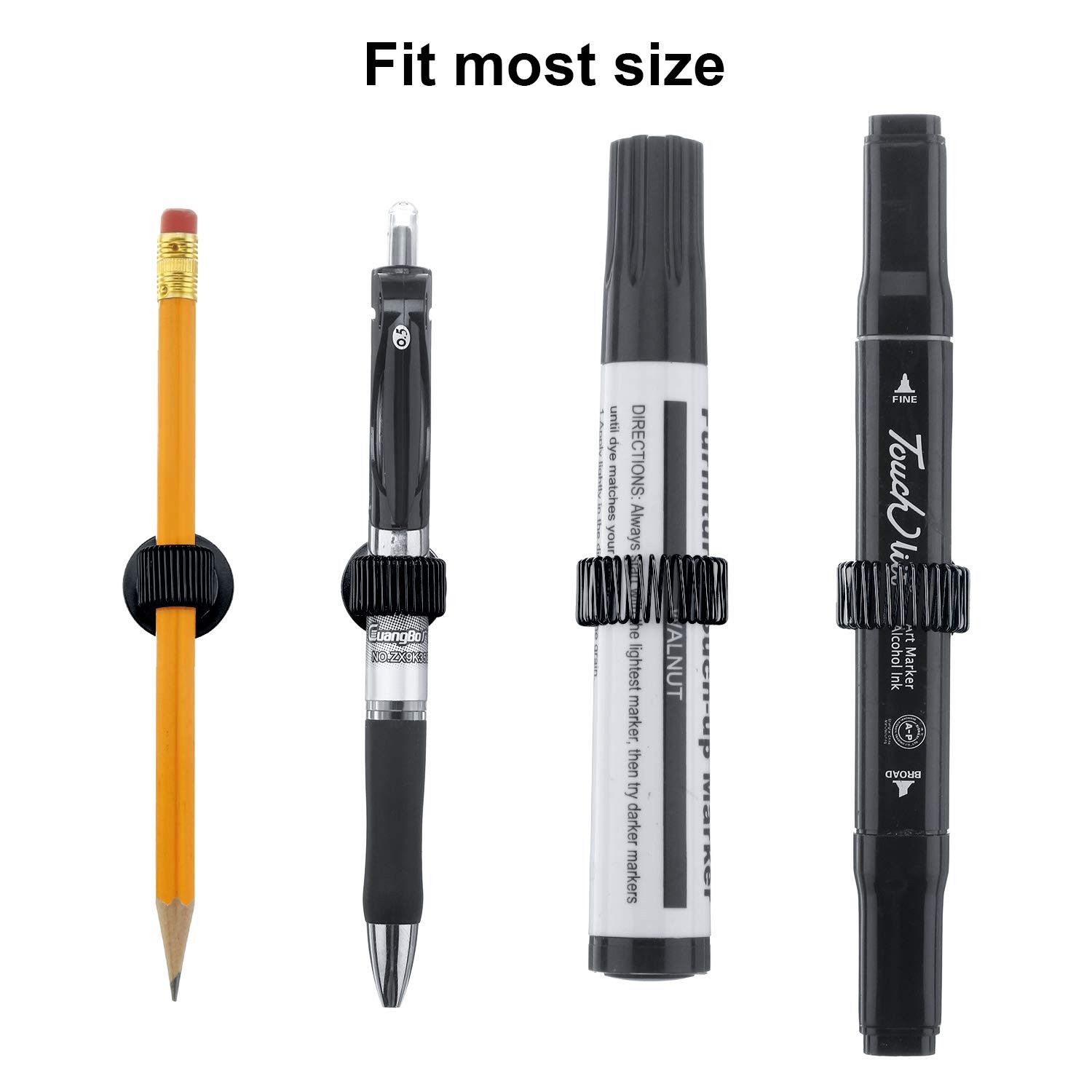 Adjustable Spring Loop Pen Holder, 10 Pcs Adhesive Pencil Clip, Black