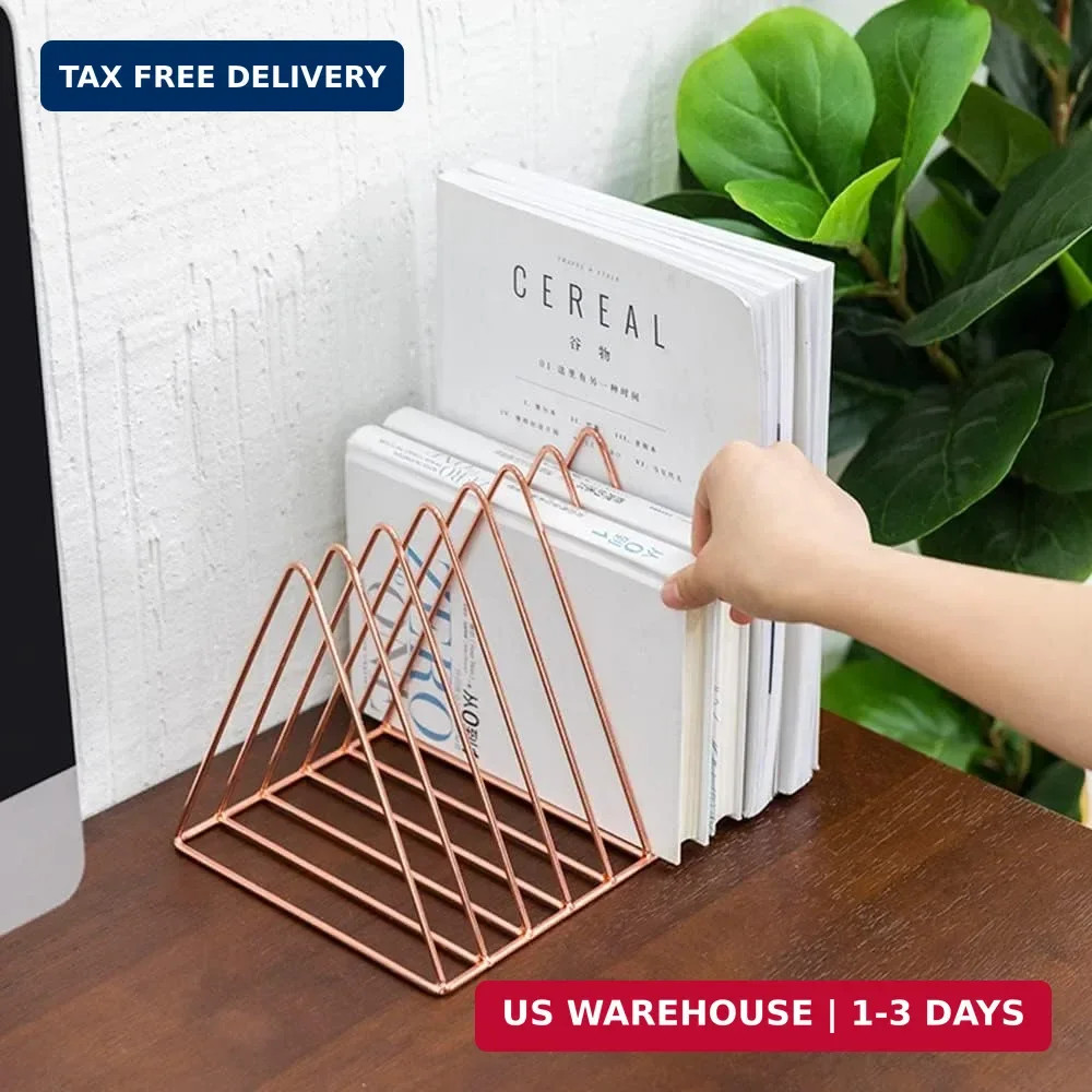 Sooyee 9 Slot Rose Gold Magazine Holder,Desktop File Sorter Organizer Triangle B