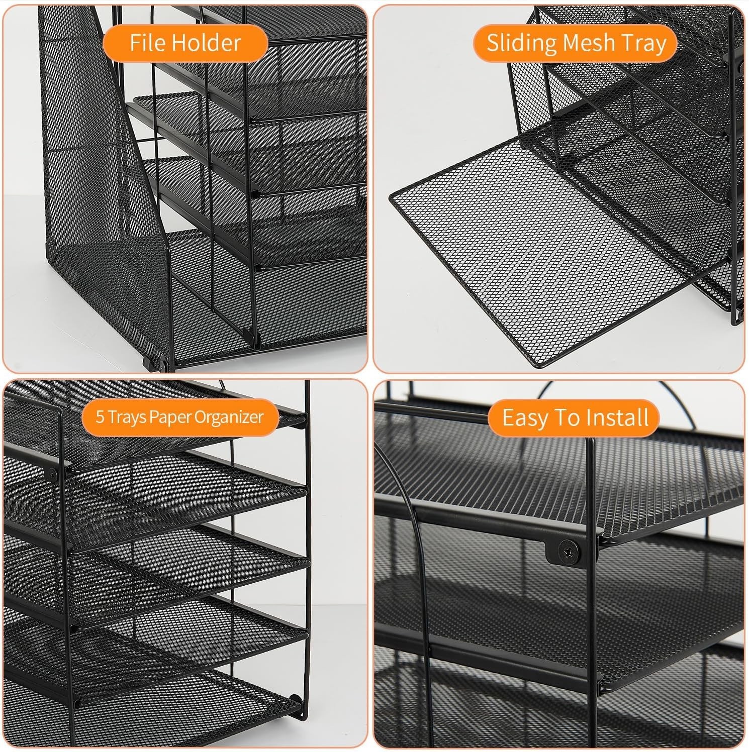Desk Organizers and Accessories, 5-Tier Paper Letter Tray Organizer with File Ho