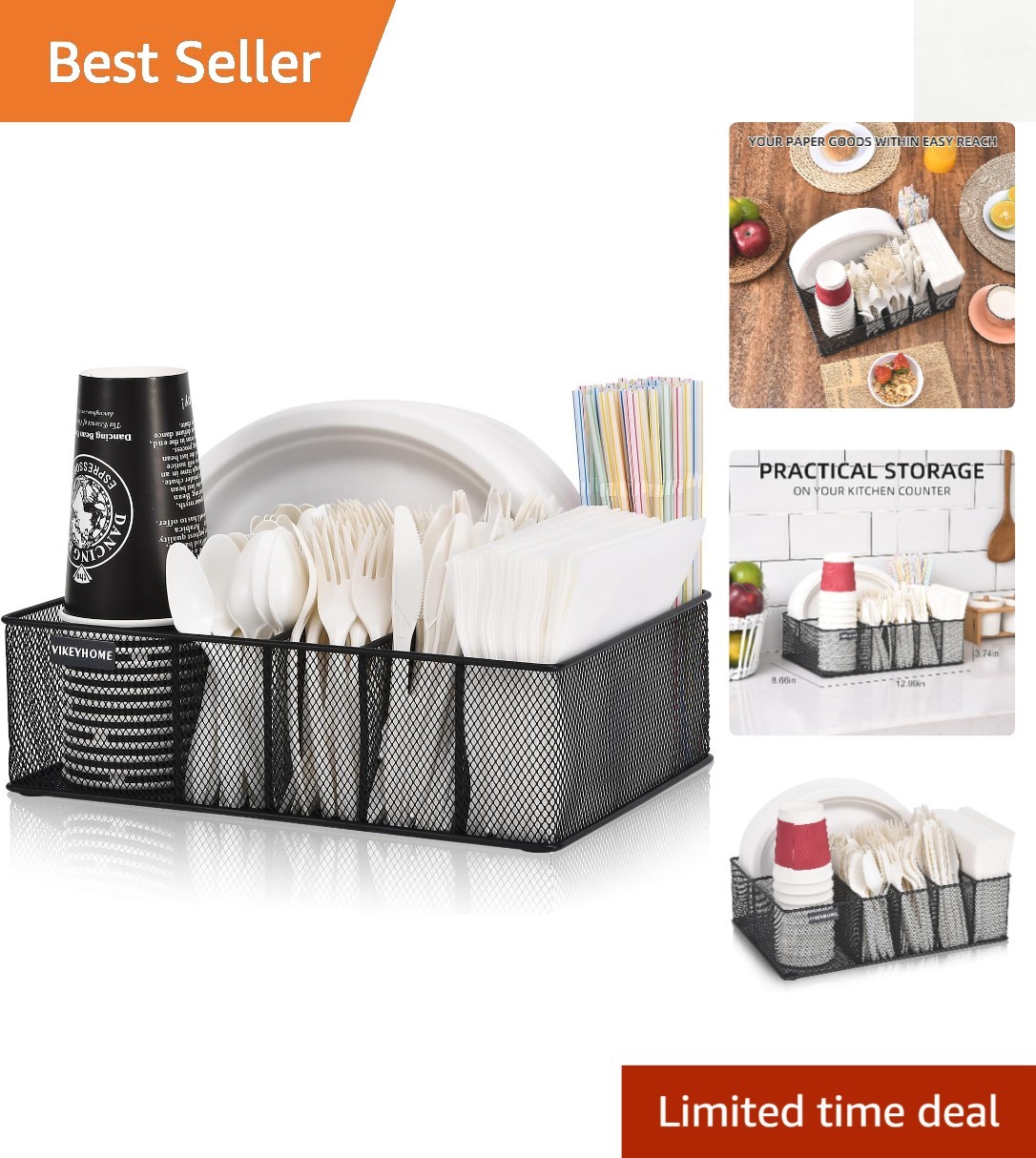 Durable Metal 6-Compartment Caddy for Plates, Cups, Utensils – Camping Essential