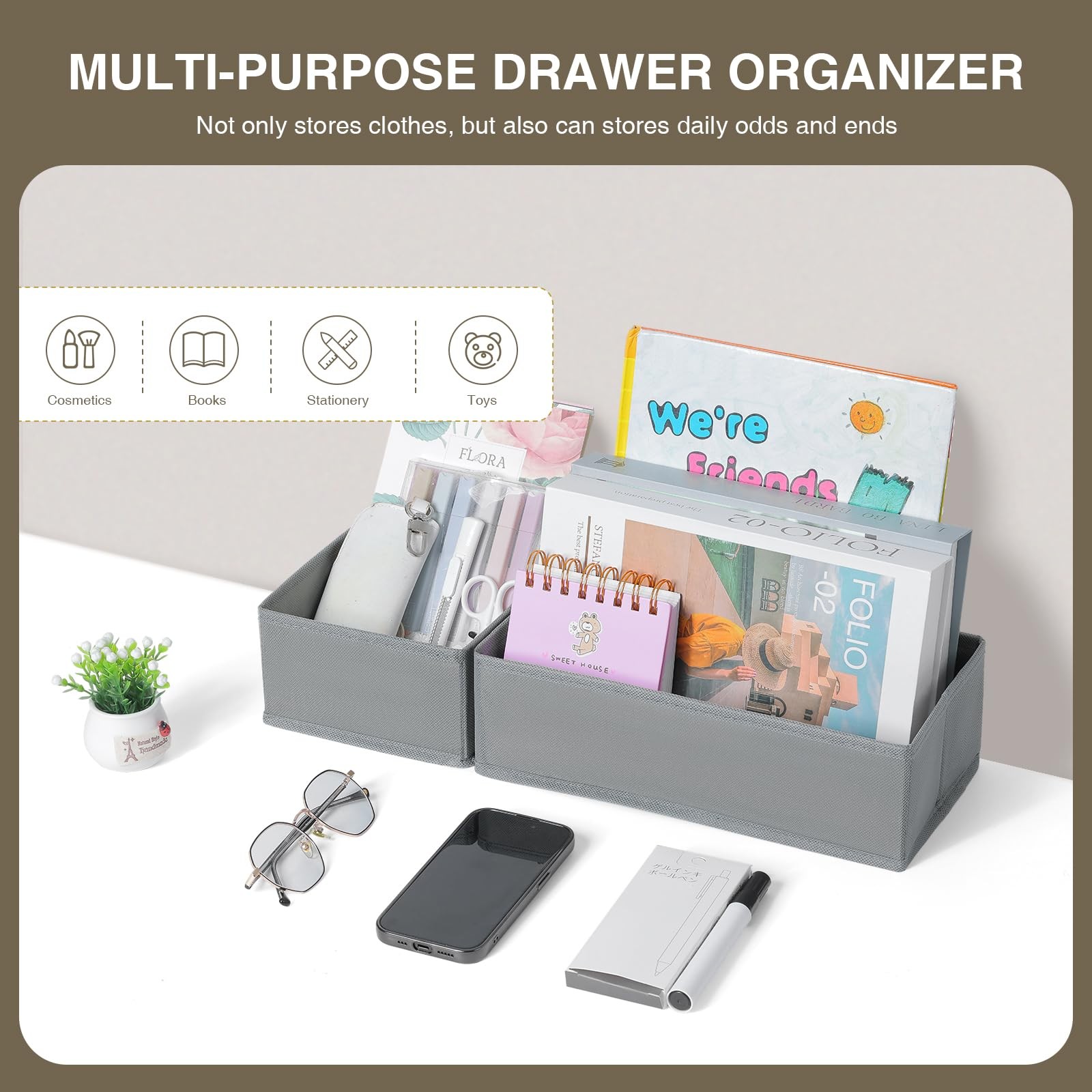 Dimj Drawer Organizers Clothes Set Of 4 Dresser Organizer Bins Fabric Closet