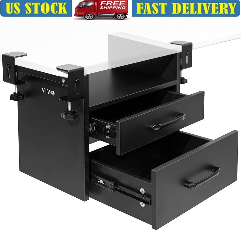 Corner Wooden Clamp-on Storage Organizer Under Desk 3-Tier Drawer Set Office New