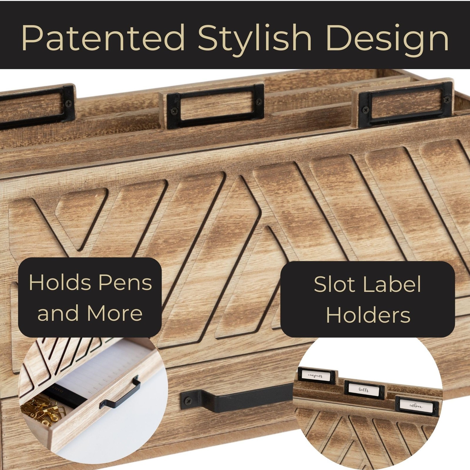 BLU MONACO | Natural Wood Desktop Mail Organizer with Drawer | wood