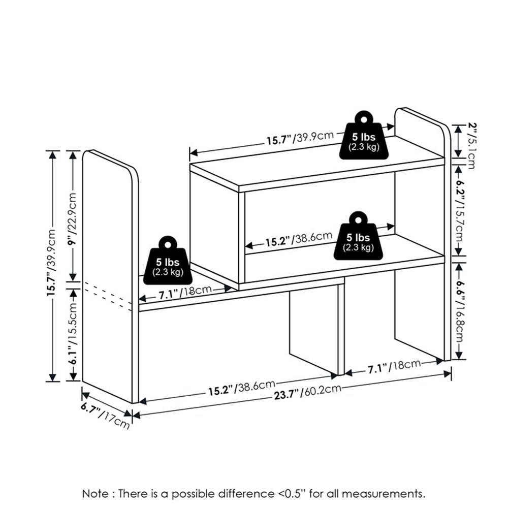 Pemberly Row Desk Top Organizer Bookshelf 3 Configurations in White
