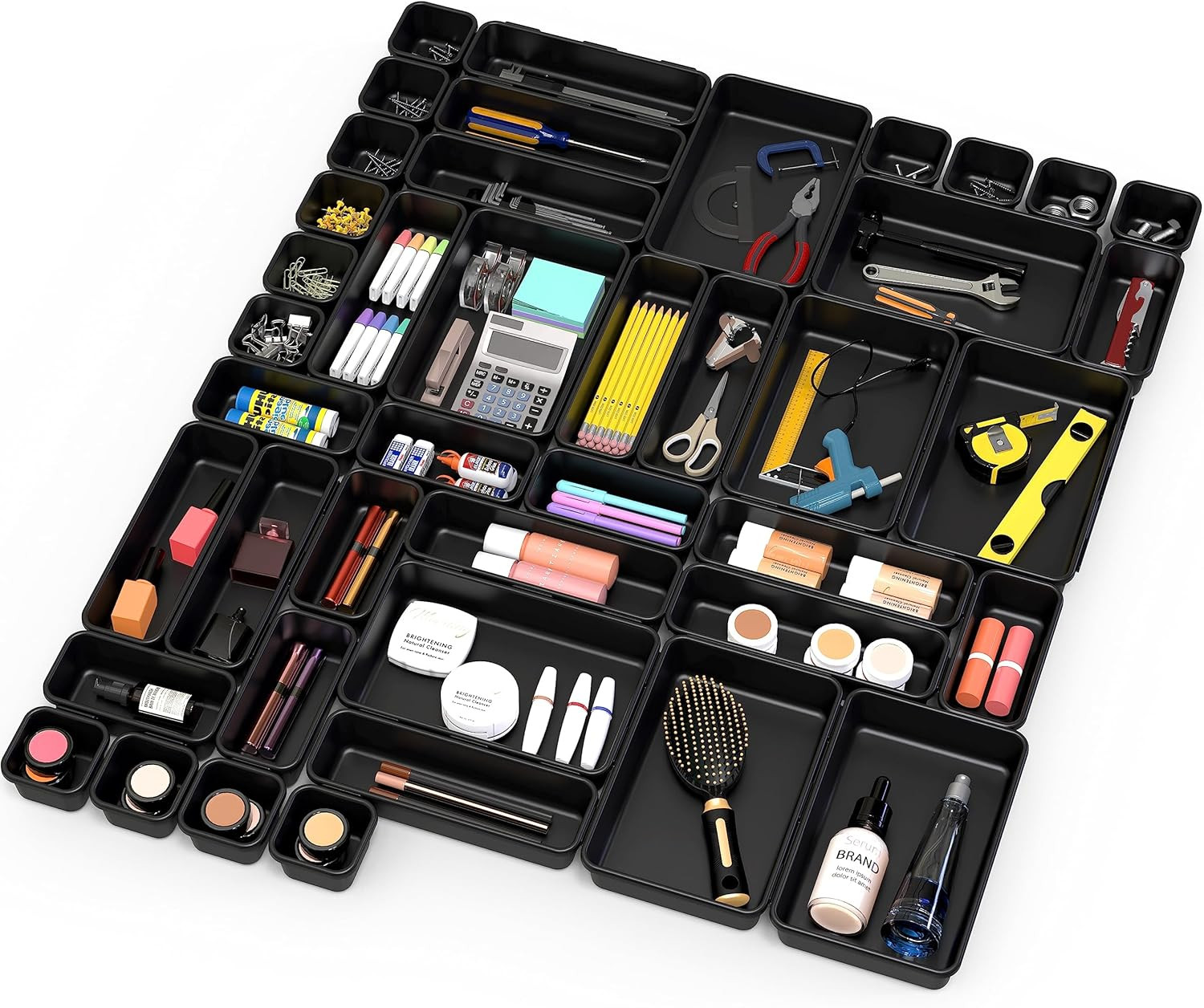 Interlocking Desk Drawer Bins Organizer, 42 Packs, Black