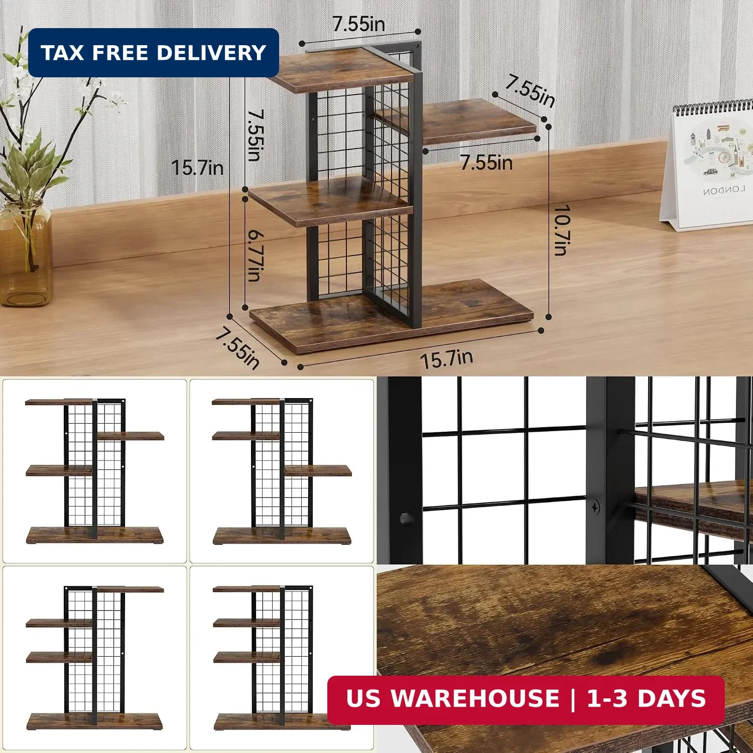 4 Tier Desk Shelf Organizer, Desk Shelf for Top of Desk,Adjustable Tabletop Book