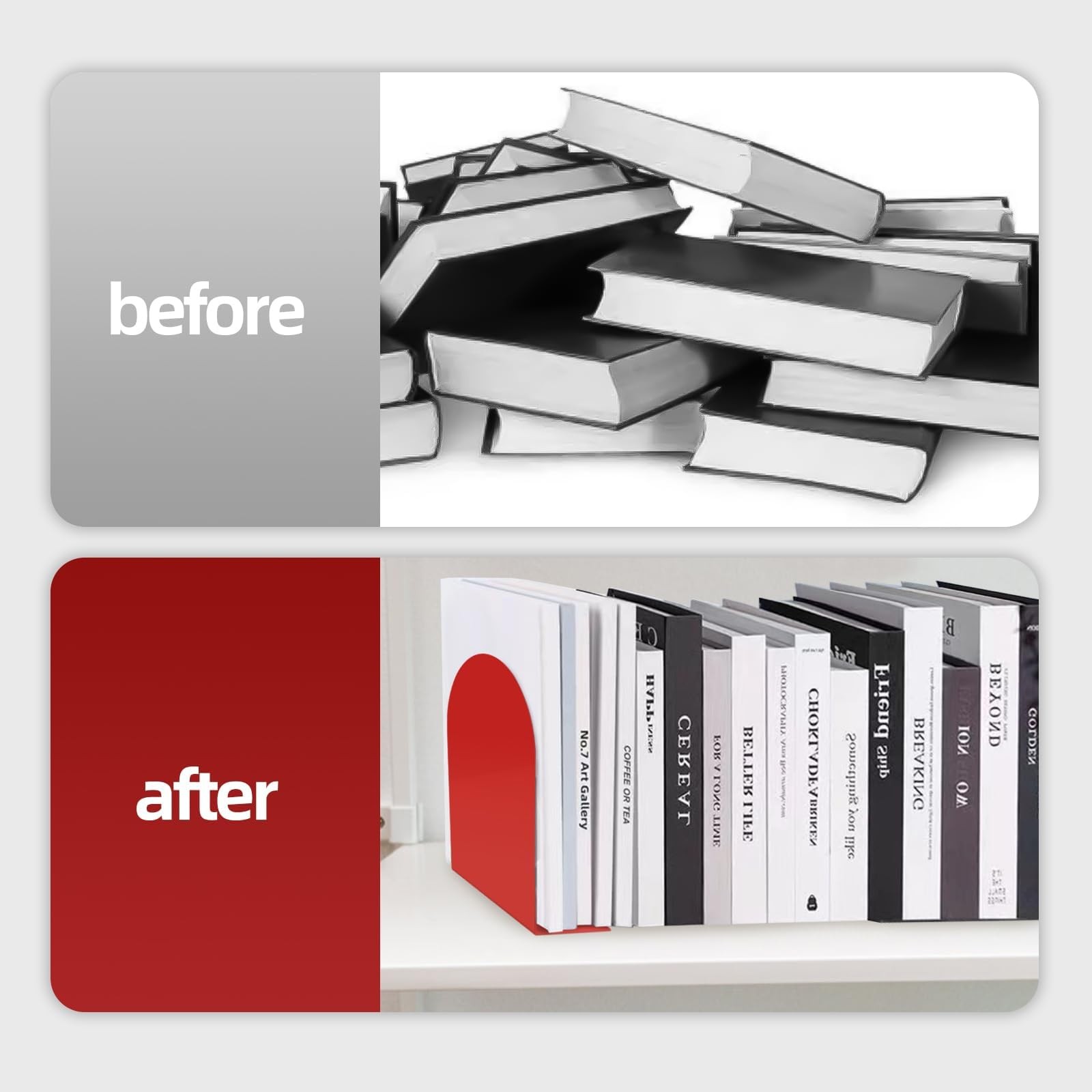 Lulonpon 8 Pieces Book Ends, Bookends, Books Stand, Metal Bookend for Red