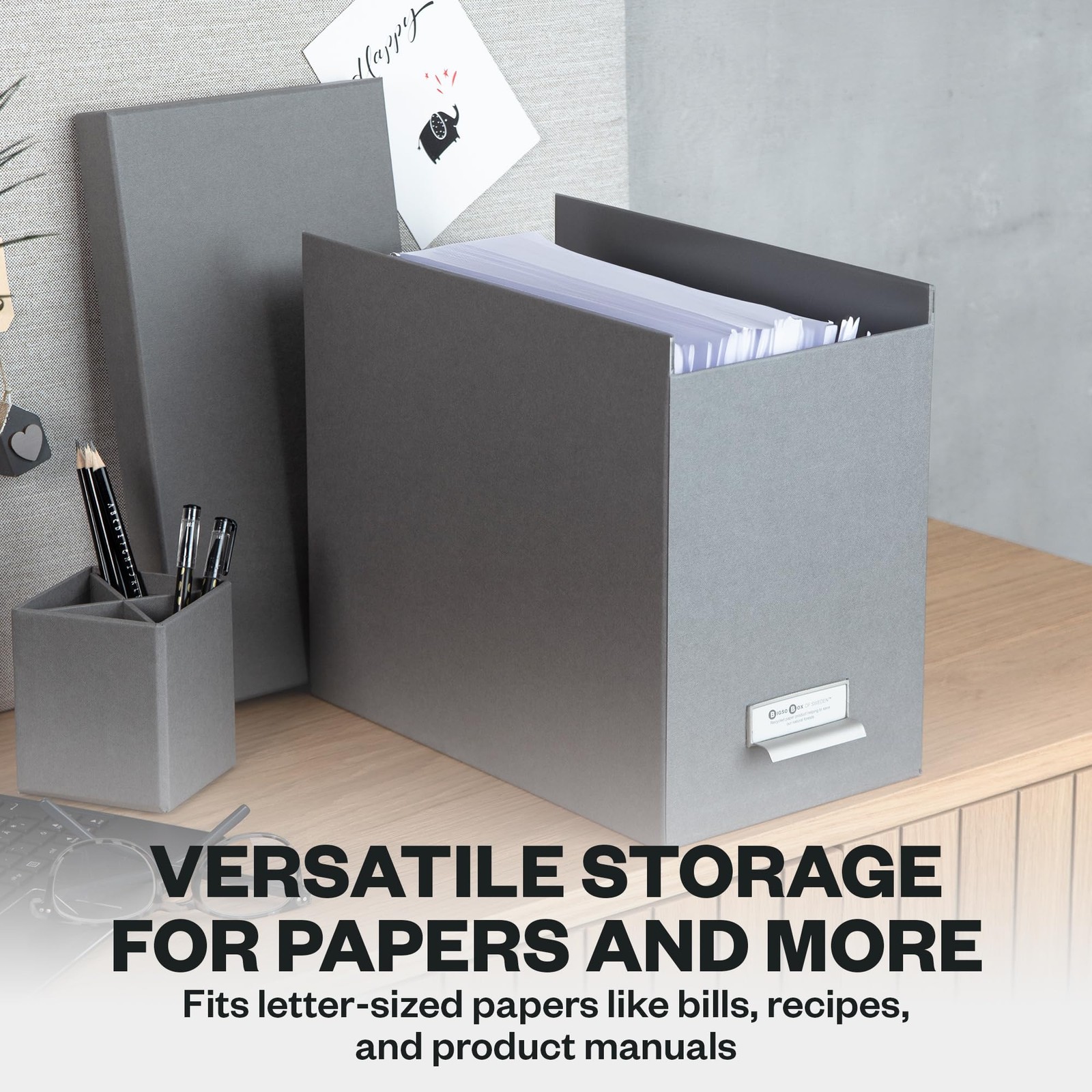 Bigso John Fiberboard Label Frame Desktop File Storage 10.2 x 7 x 13 in, Grey
