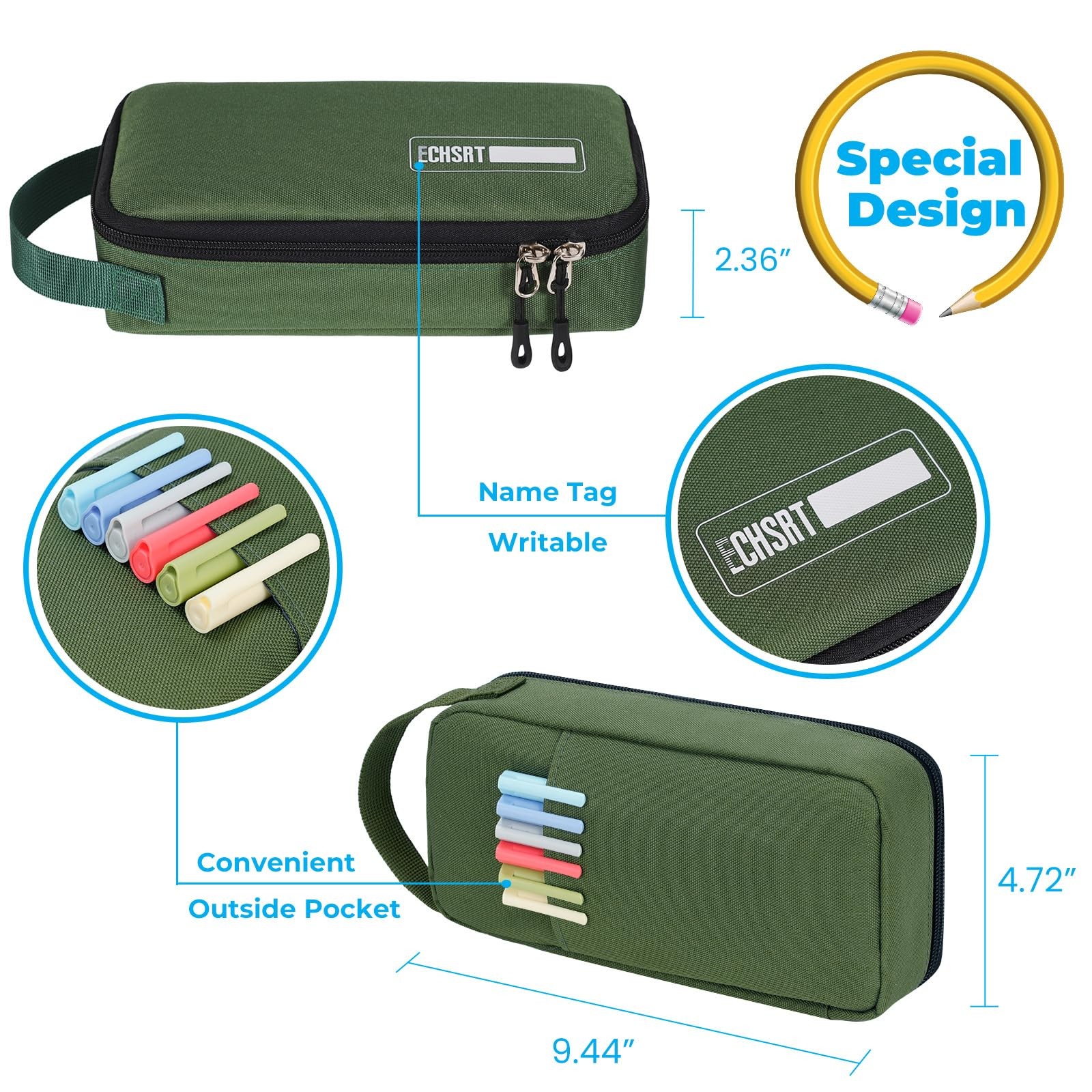 Large Capacity Pencil Case with Hidden Pocket, 1200D Oxford Fabric Zipper Pen…