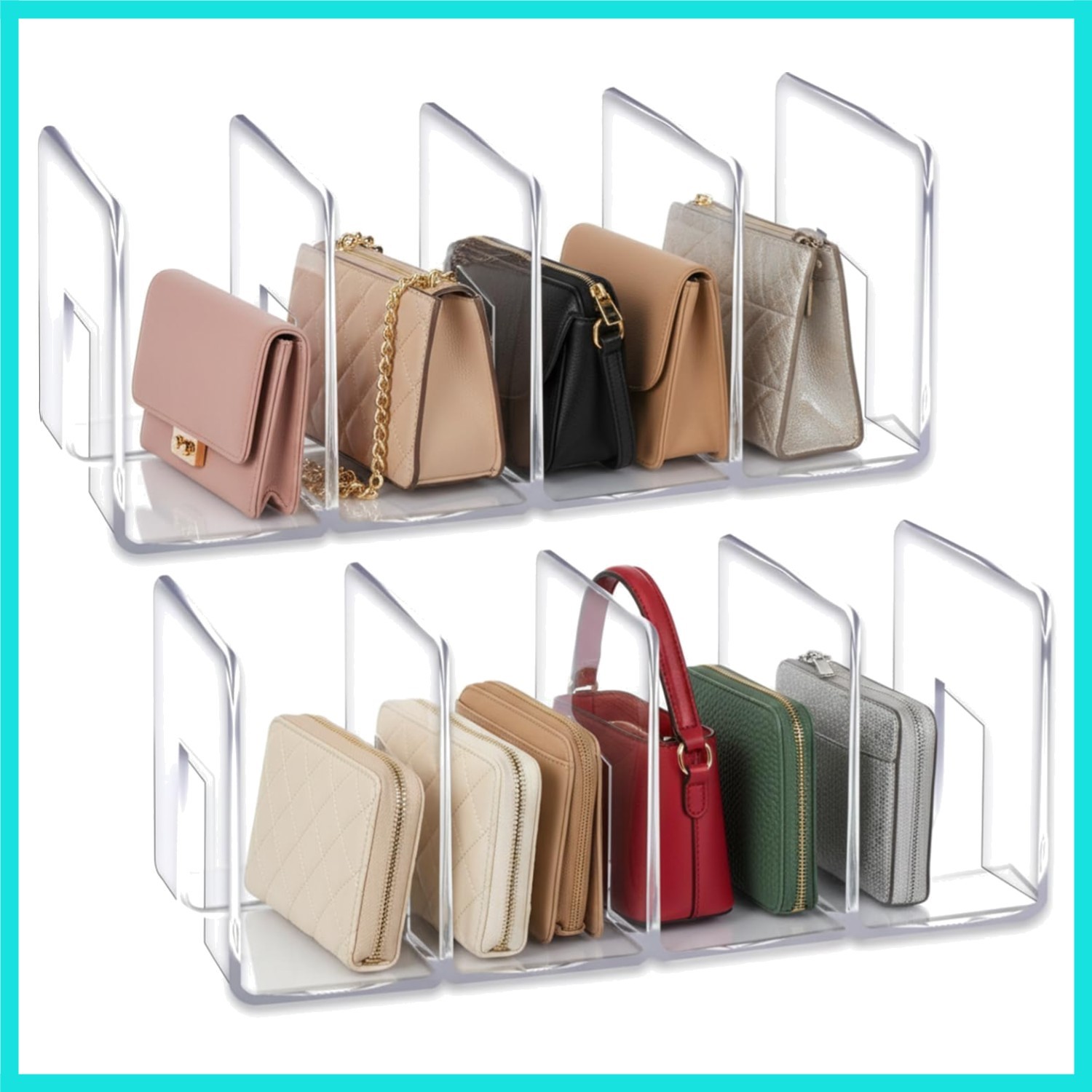 Clear Acrylic Desk File Sorter Purse/Handbag Organizer Clutch Divider Mesh Fo…