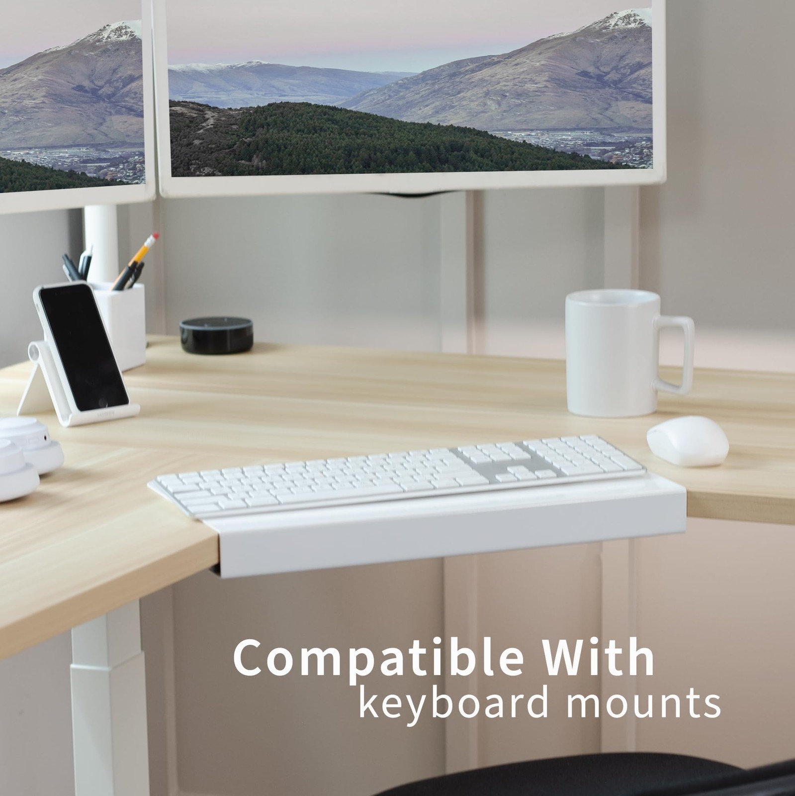 VIVO 17 inch Corner Desk Connector Sleeve for Keyboard 17″ Straight, White