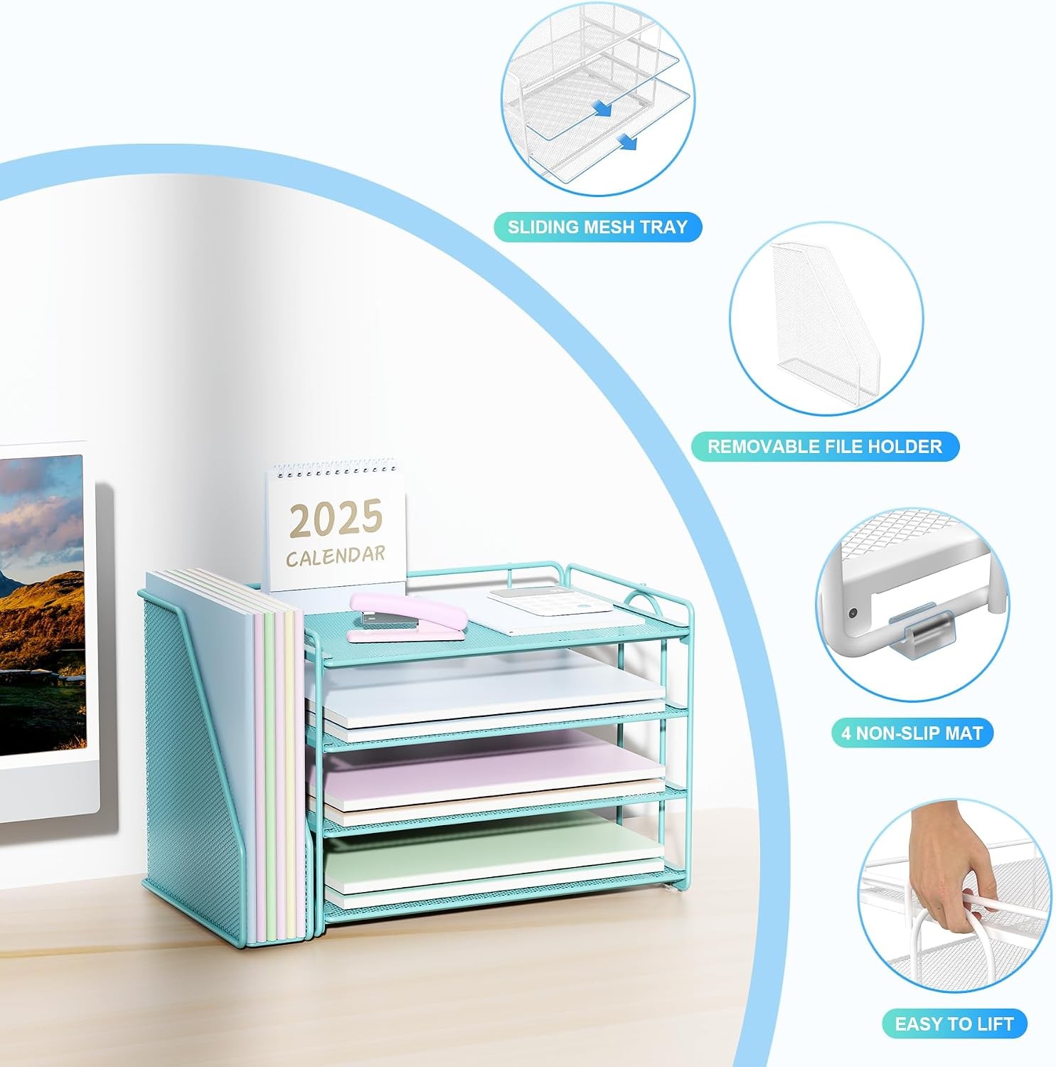 Spacrea Desk Organizers and Accessories, Paper Organizer for Desk with File