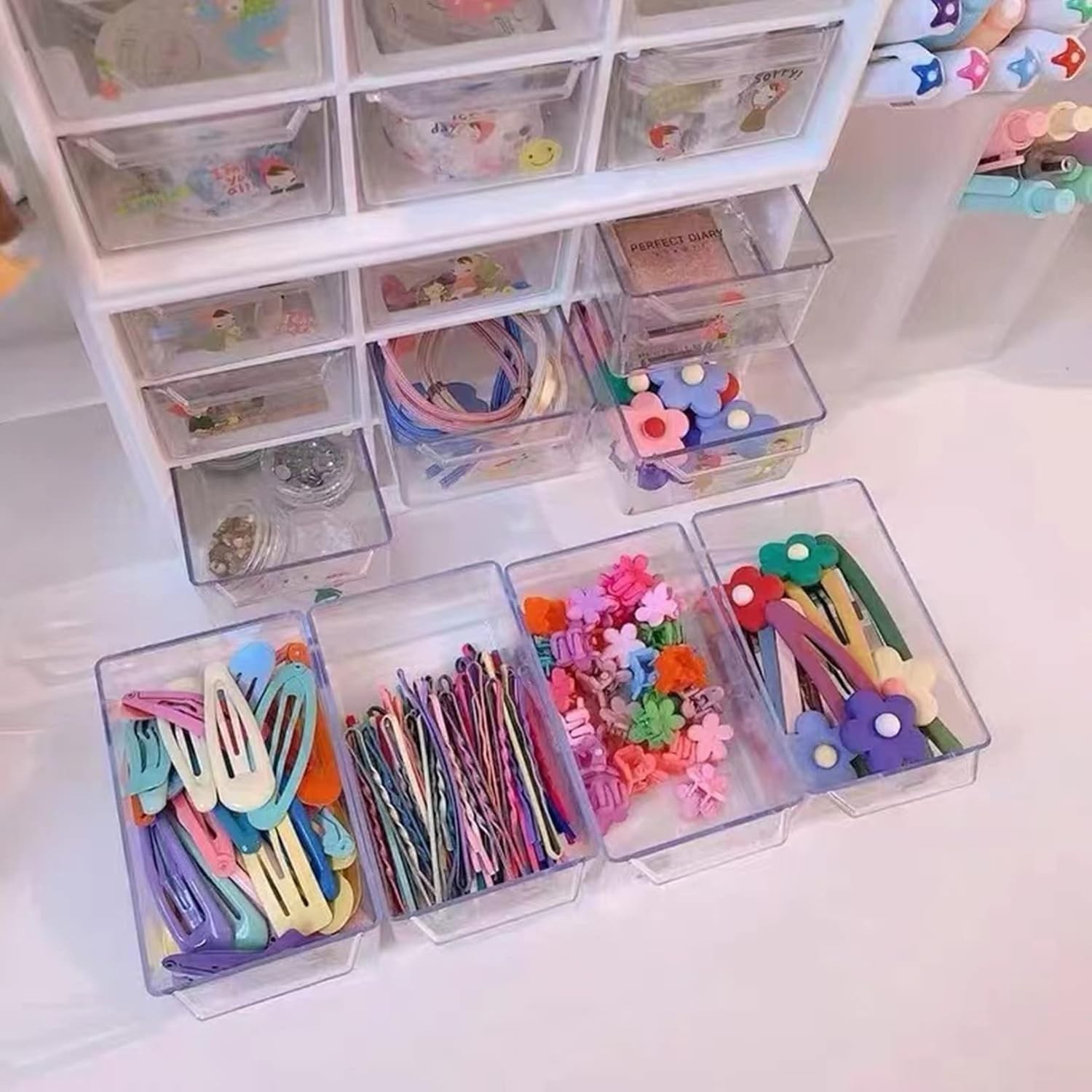 2PCS Small Drawer Organizer for Desk, Desktop Drawer Organizer with 9 Clear D…