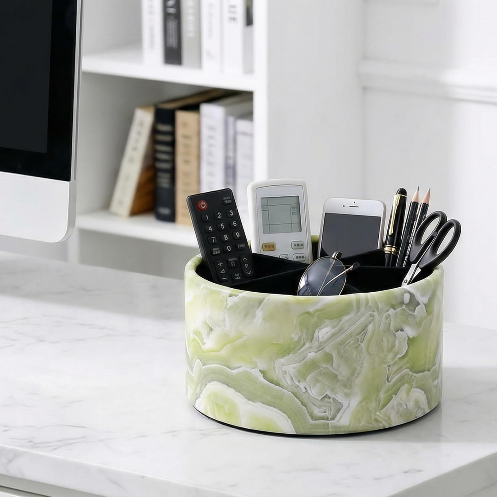 Remote Control Holder, 360°Spinning PU Leather Desk TV Remote Caddy,Desk Stor…