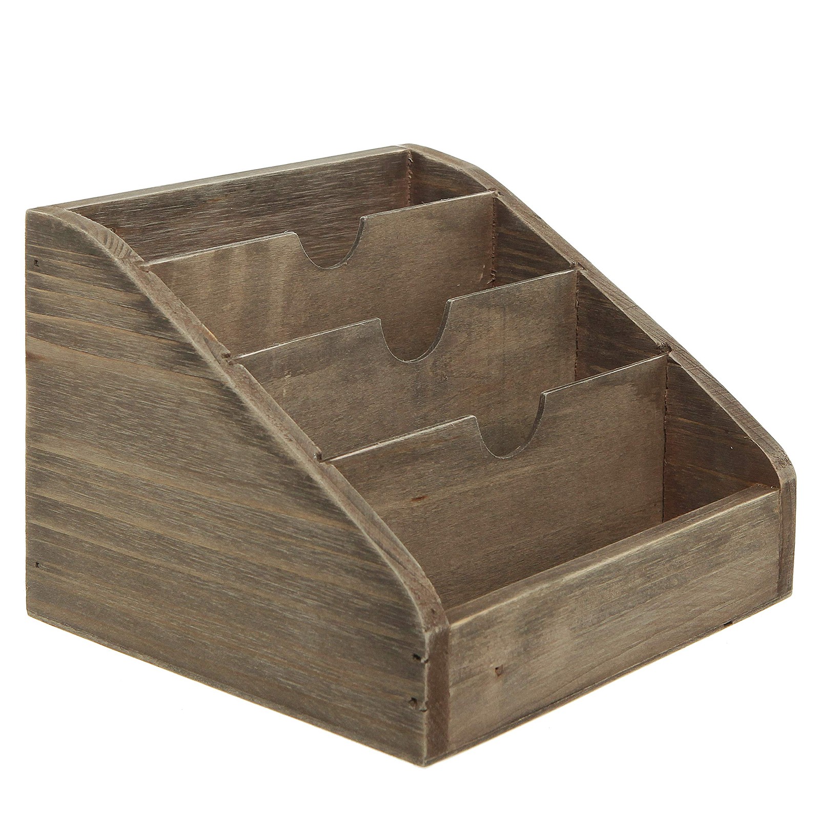 Vintage Dark Brown Wood 4 Compartments Decorative Rustic Mail Sorter/Office D…
