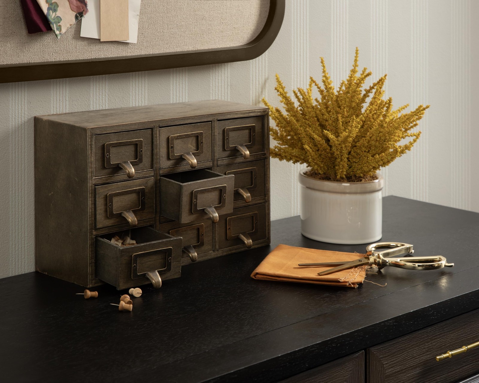 Apothecary Wood Desk Drawer Set, 9 Drawers, Rustic Brown