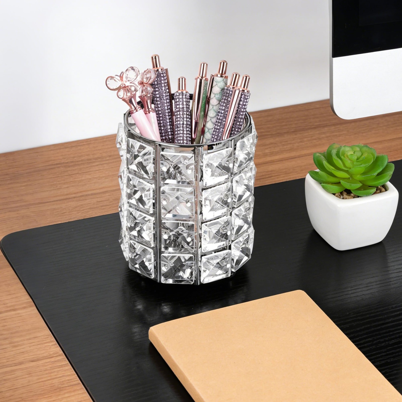 Crystal Pen Holder, Silver