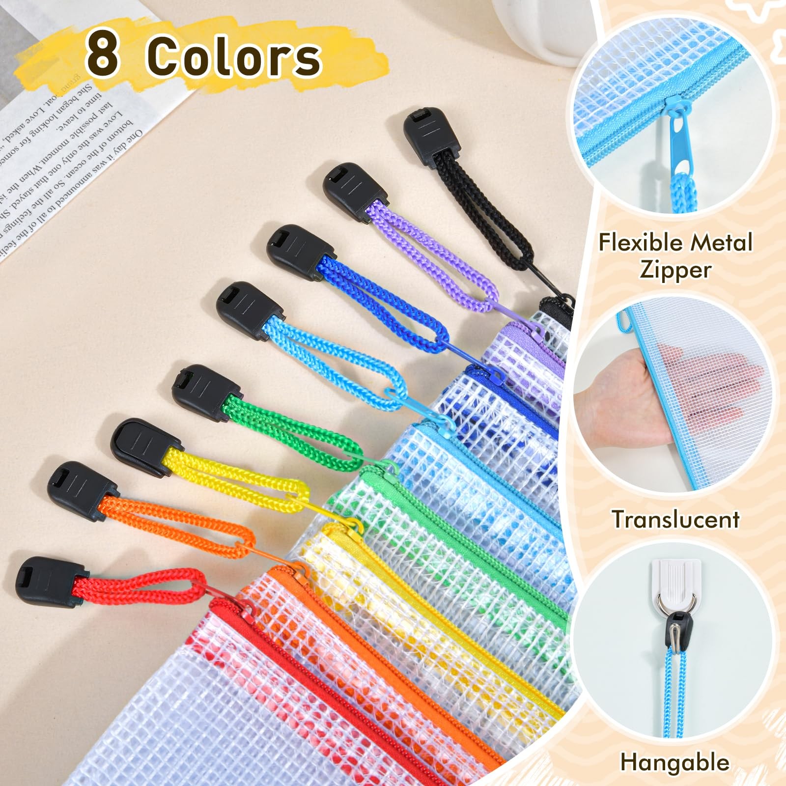 26PCS Mesh Zipper Pouch Bags Clear Waterproof Storage Organizer Set 8 Sizes