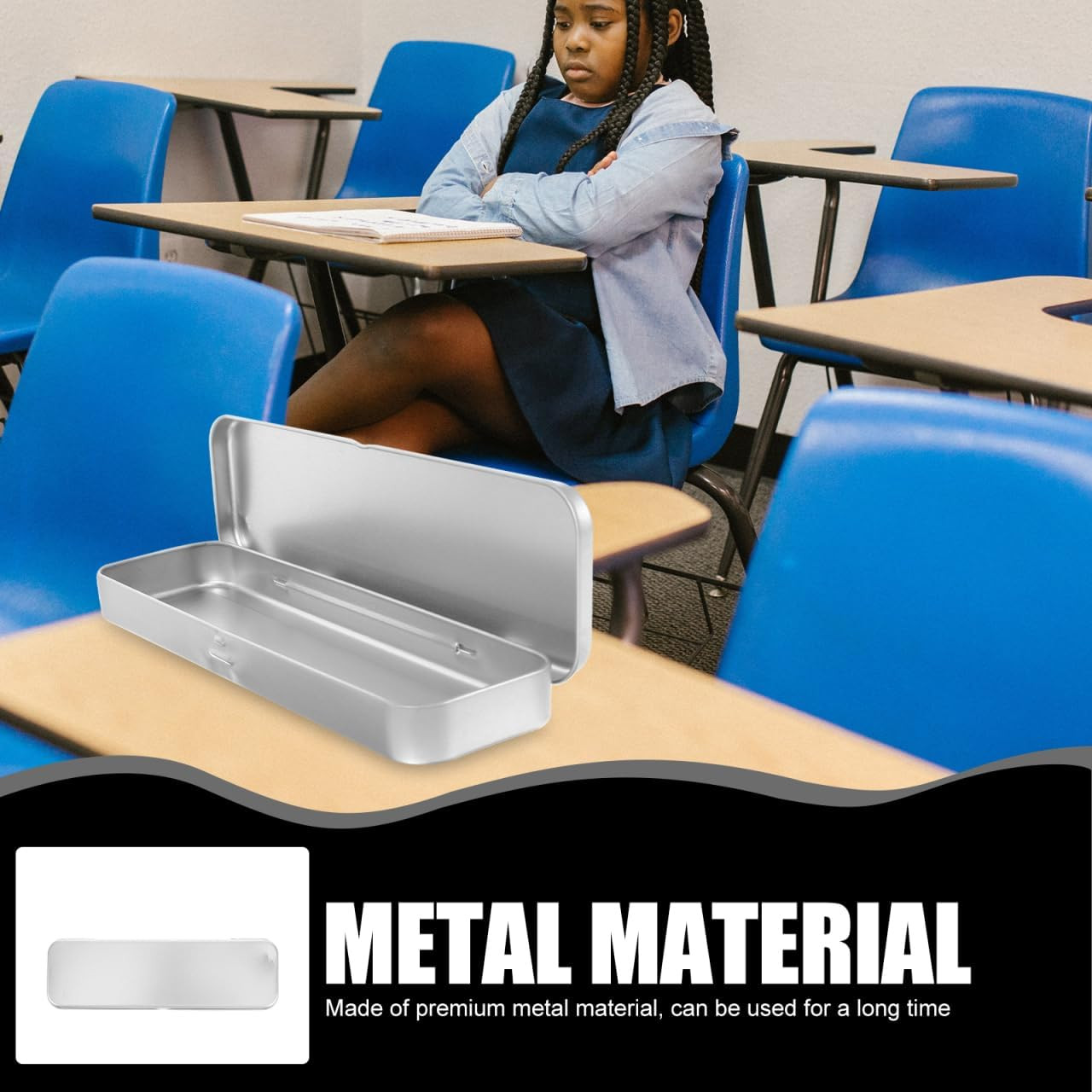 Metal Pencil Case 8 X 2 Inches Frosted Iron Tinplate Single-Layer Rectangular…