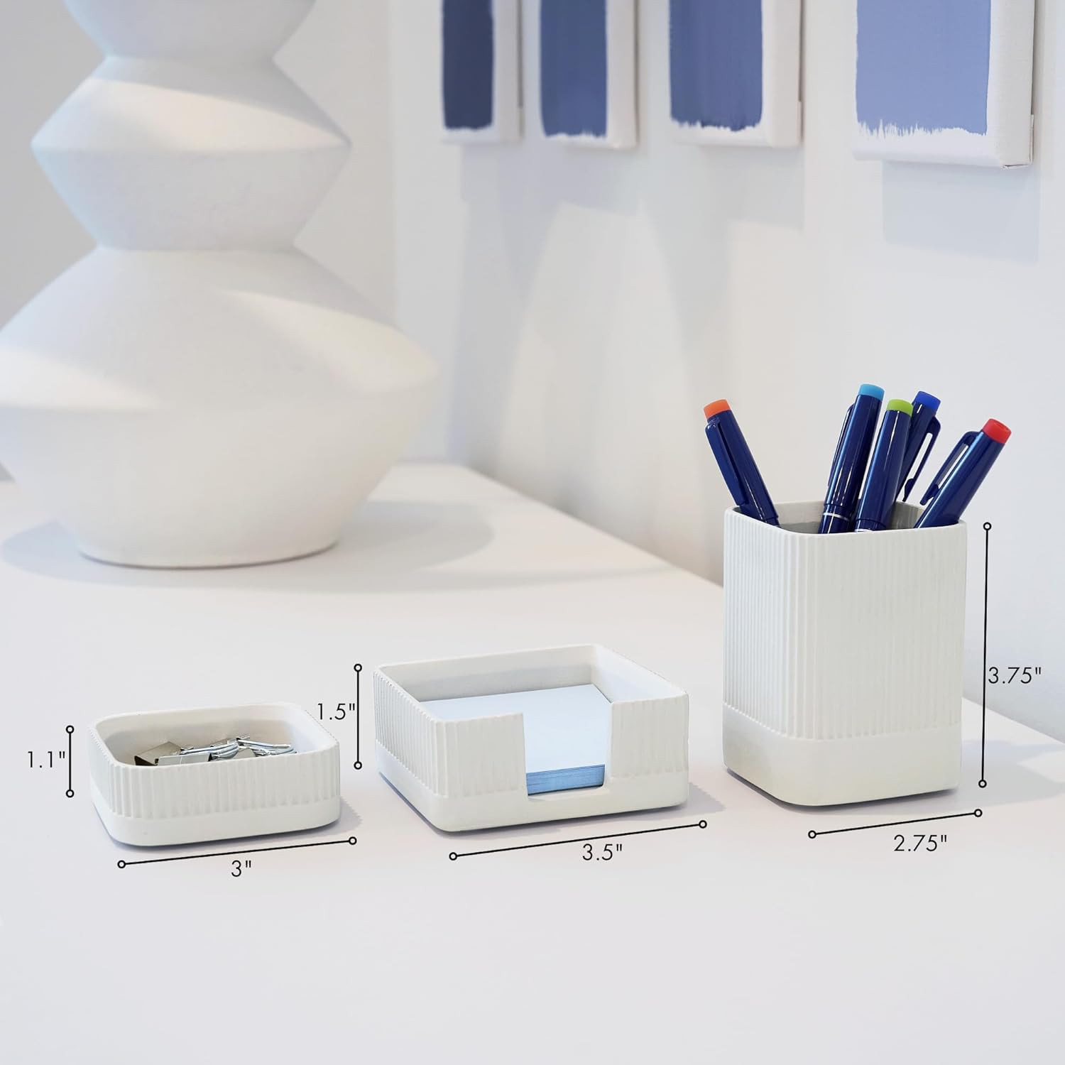 Aesthetic Desk Organizer Set of 3 for Your Office – Sturdy Concrete Desktop Acce