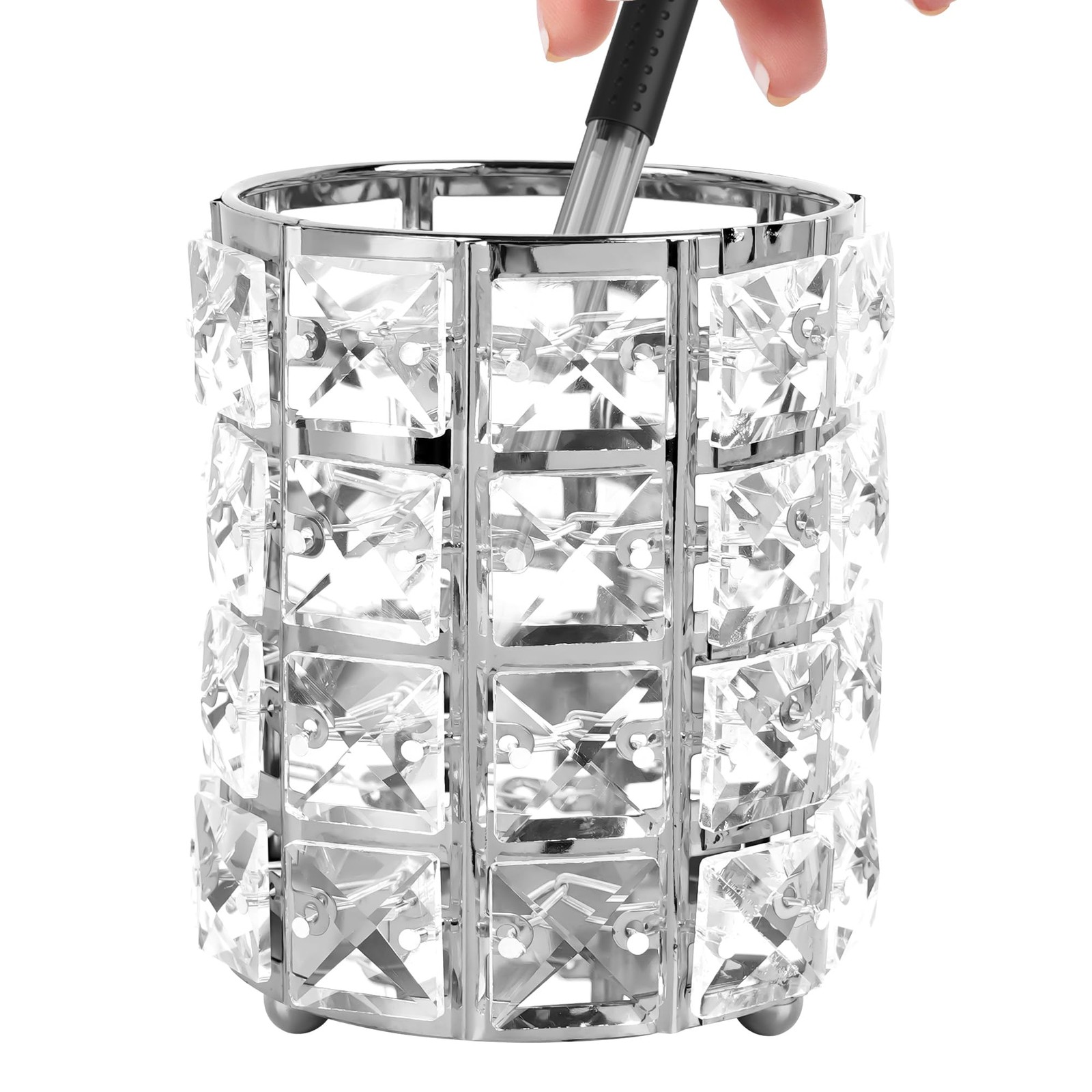 Crystal Pen Holder, Silver
