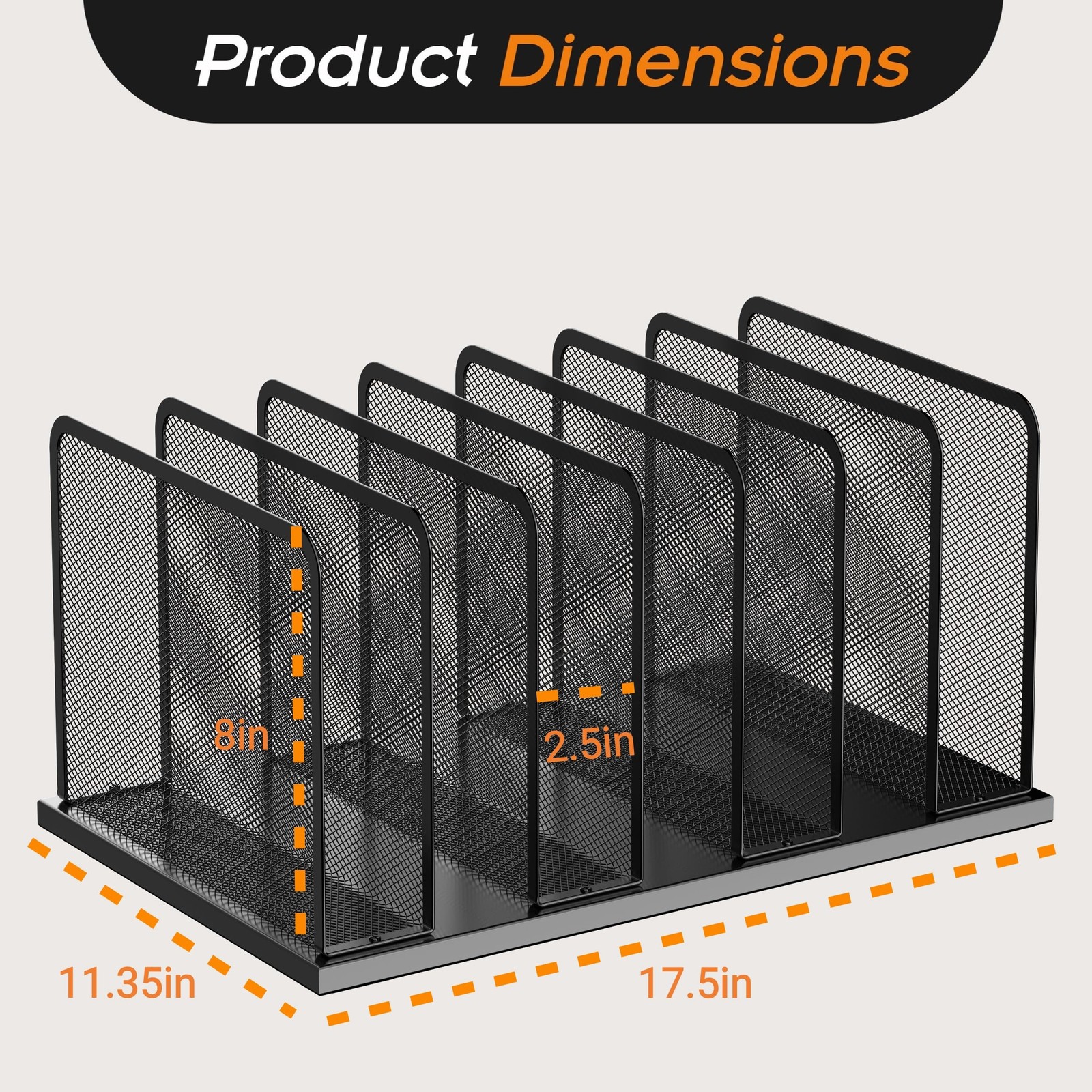 Kuntine.B Desk File Organizer Upright Mesh Desktop 1 Pack 7-Section, Black