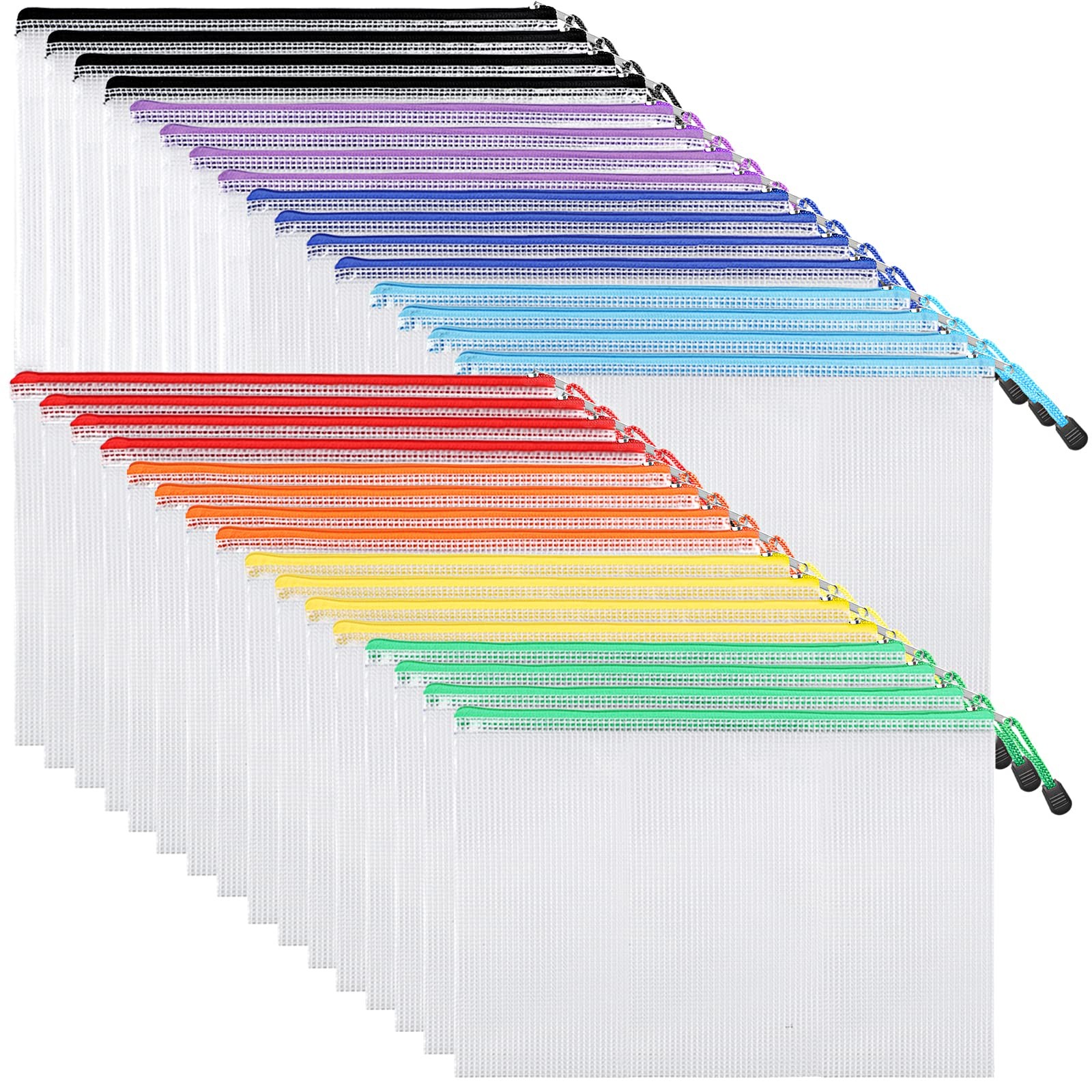 32 PCS Mesh Zipper Pouch Bags Letter A4 Size Office Supplies Organizing File