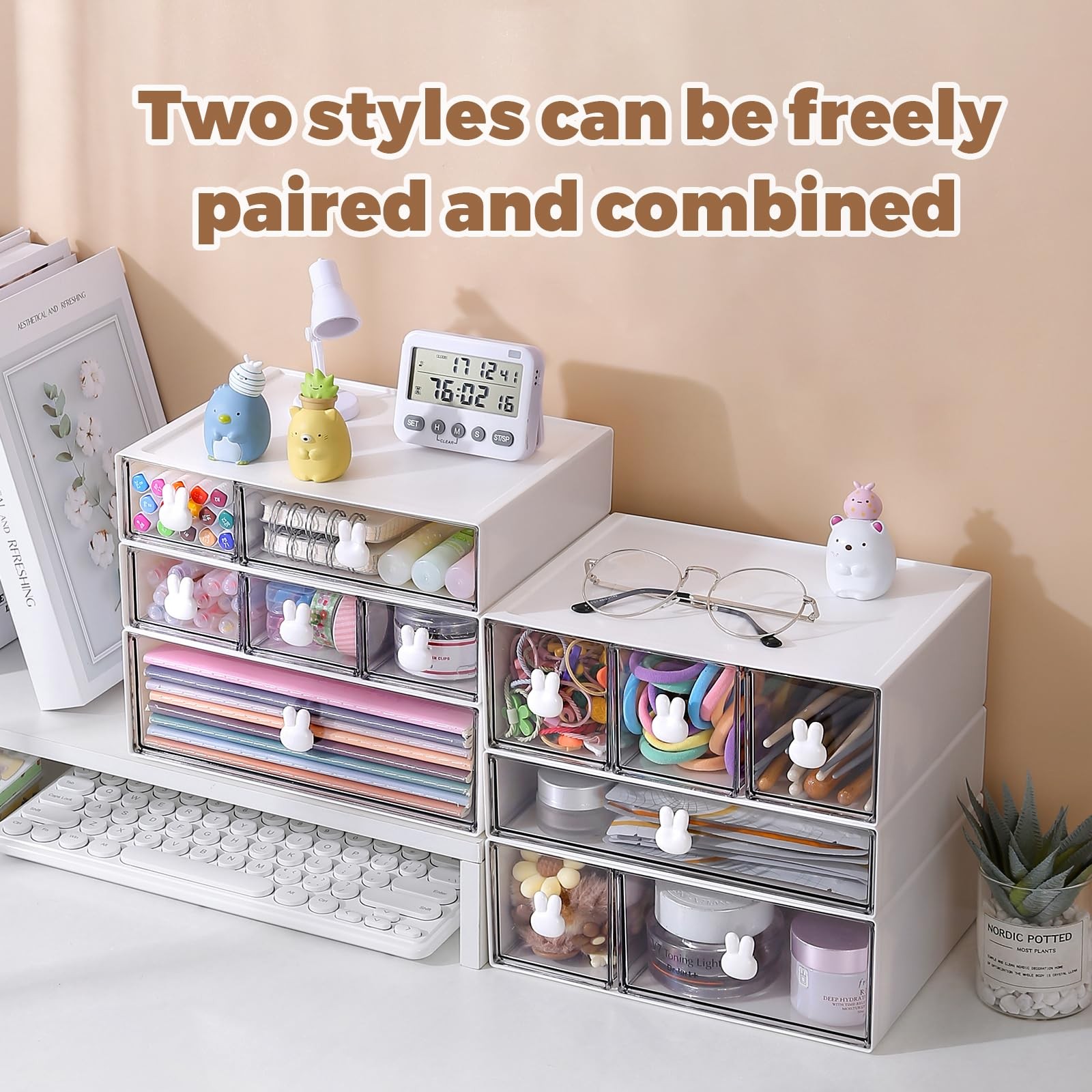 Jydesicr Plastic Desk Organizer with Drawers,Desktop Drawers White