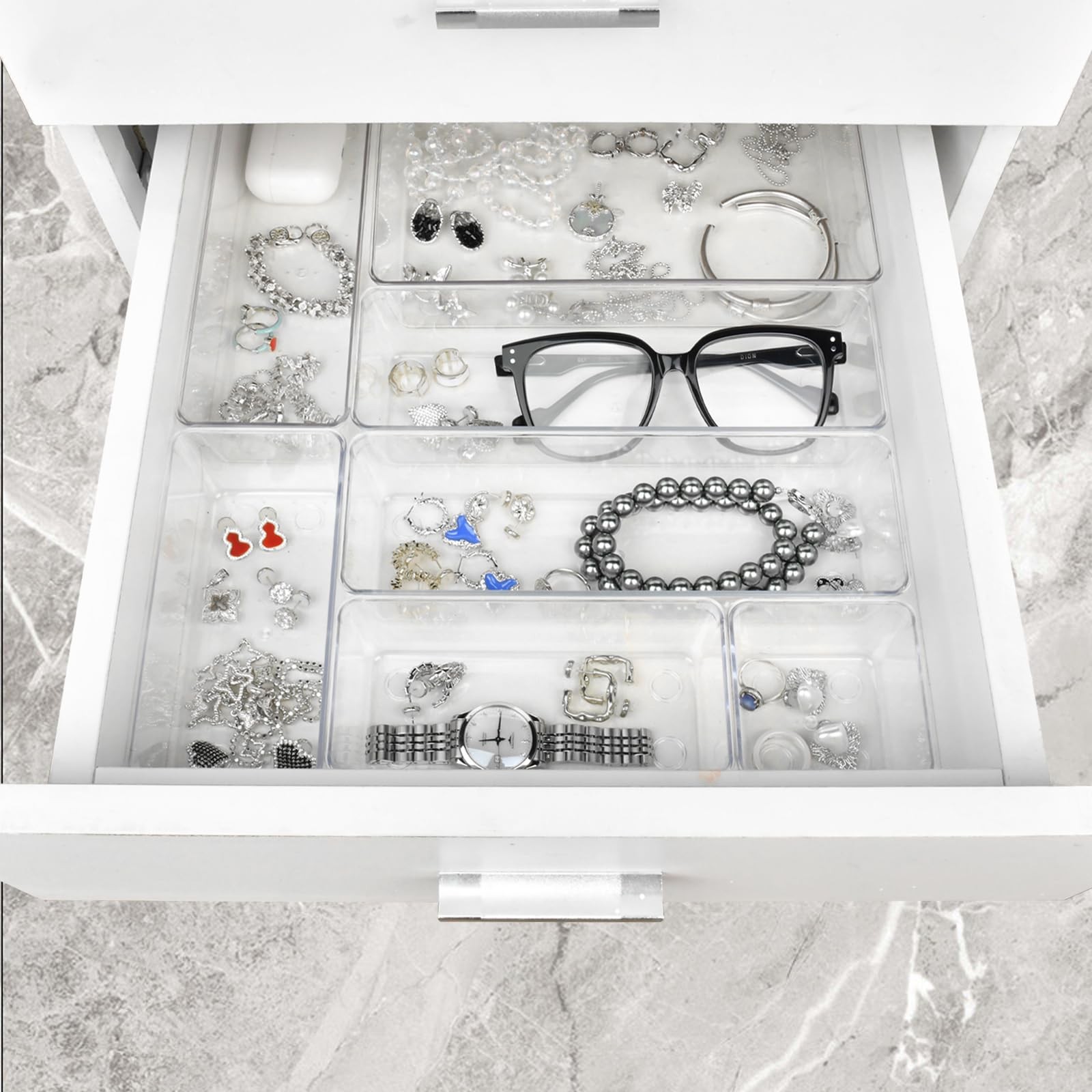 Manalete Drawer 15Pack(0-0-1-2-5-7), clear drawers organizer set of 15
