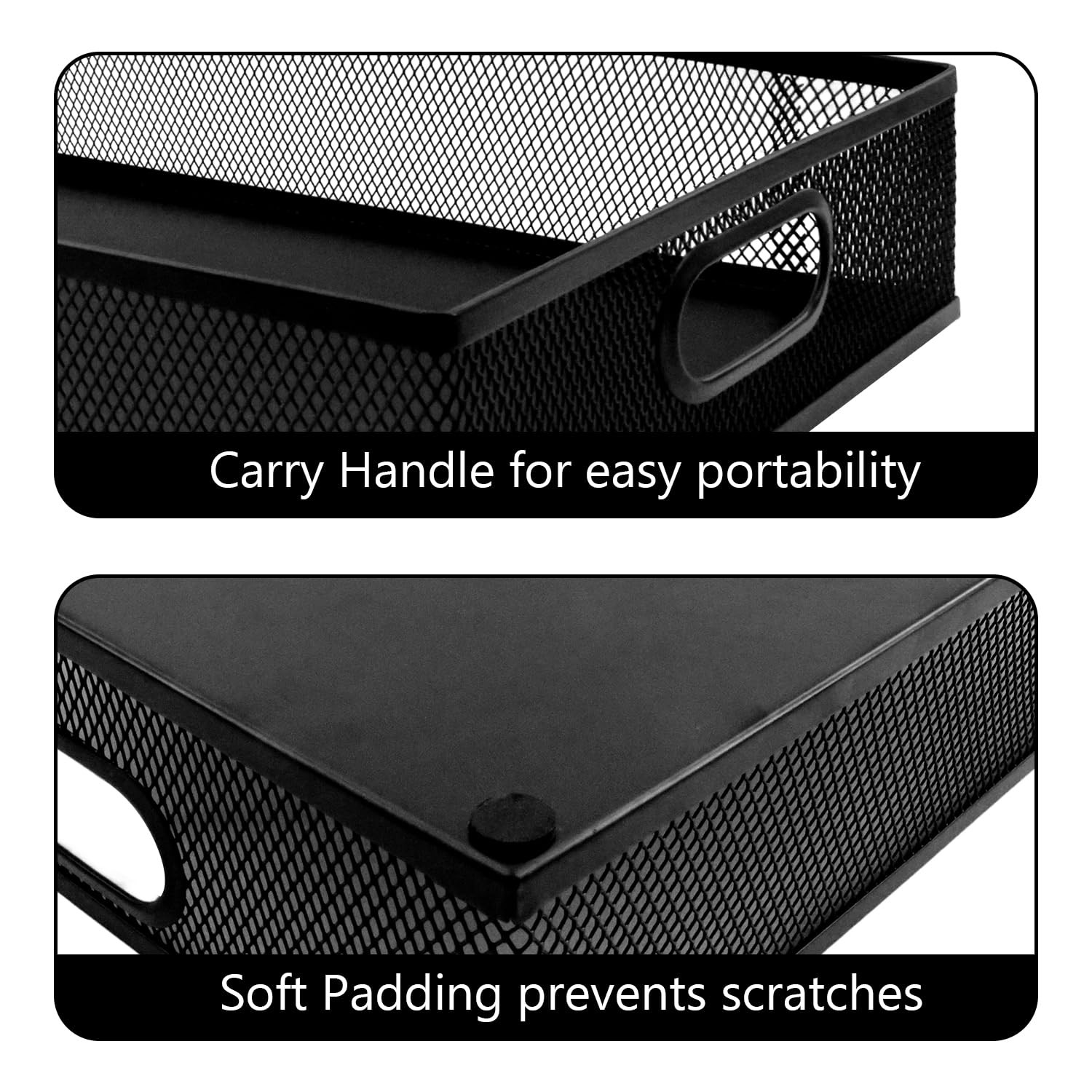 2 Pack Desk Drawer Organizer Tray Metal Mesh File Storage Basket Handle Black