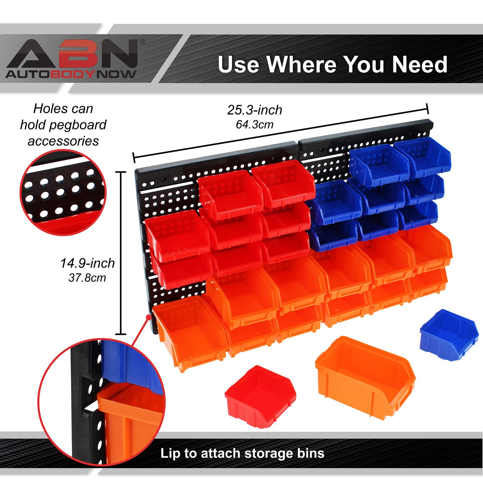 ABN Nail and Screw Organizer Wall Mounted Small, Medium, Red, Blue, Orange