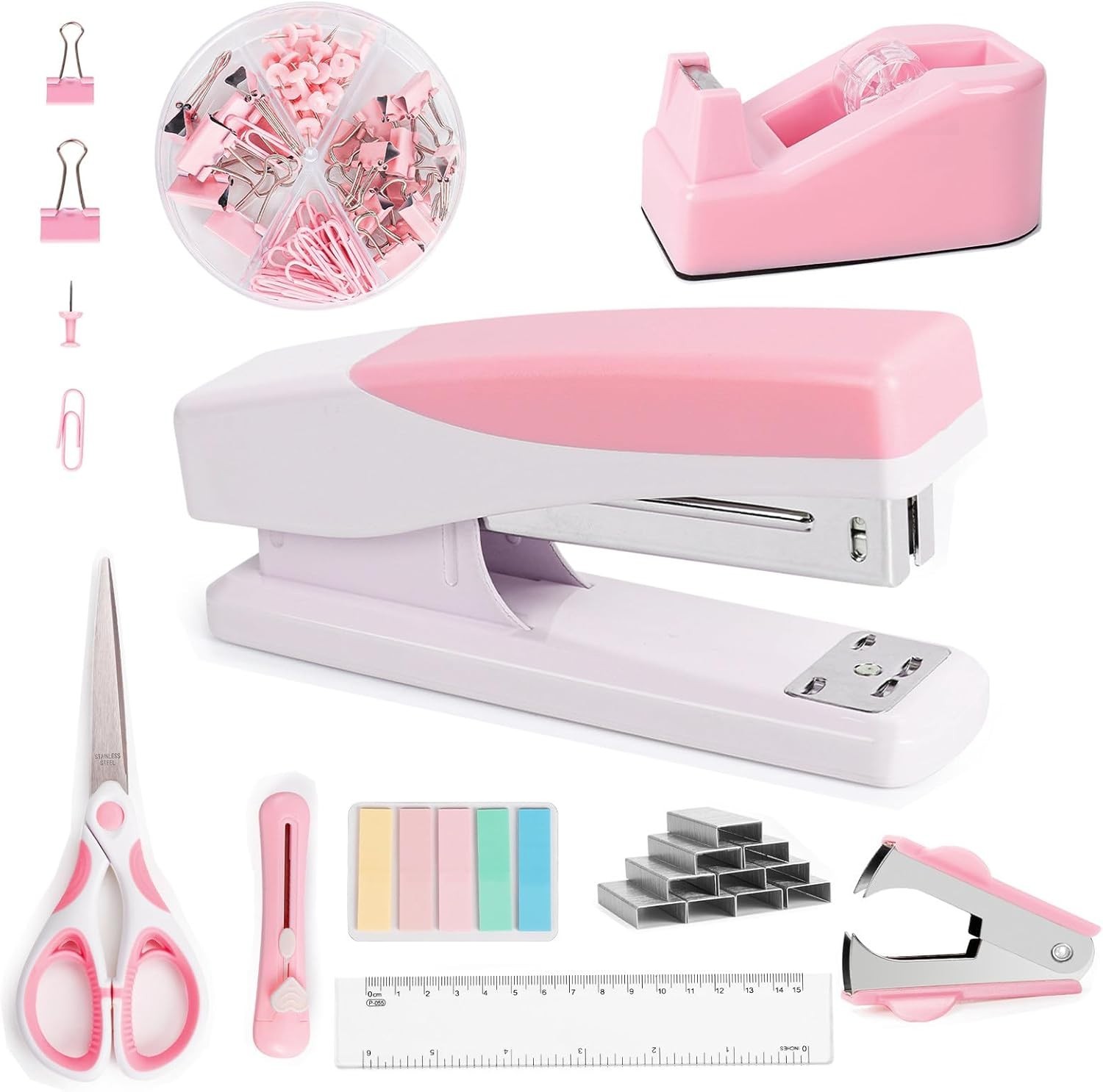 Pink Office Supplies, Pink Desk Accessories for Women, Cute Stapler and Tape …