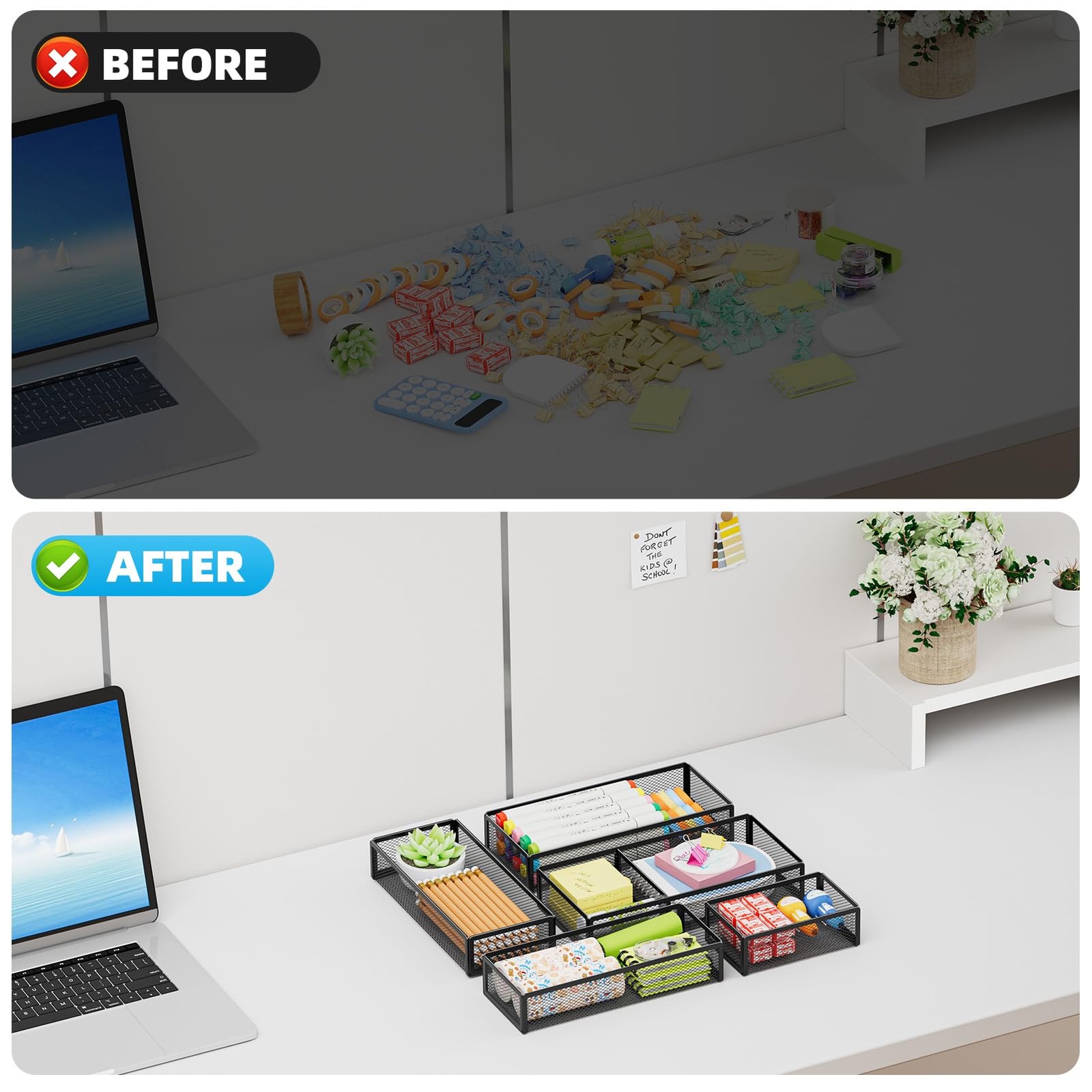 5 Pack Desk Drawer Organizer Set, Mesh Drawer Storage Trays with 1 Adjustable…